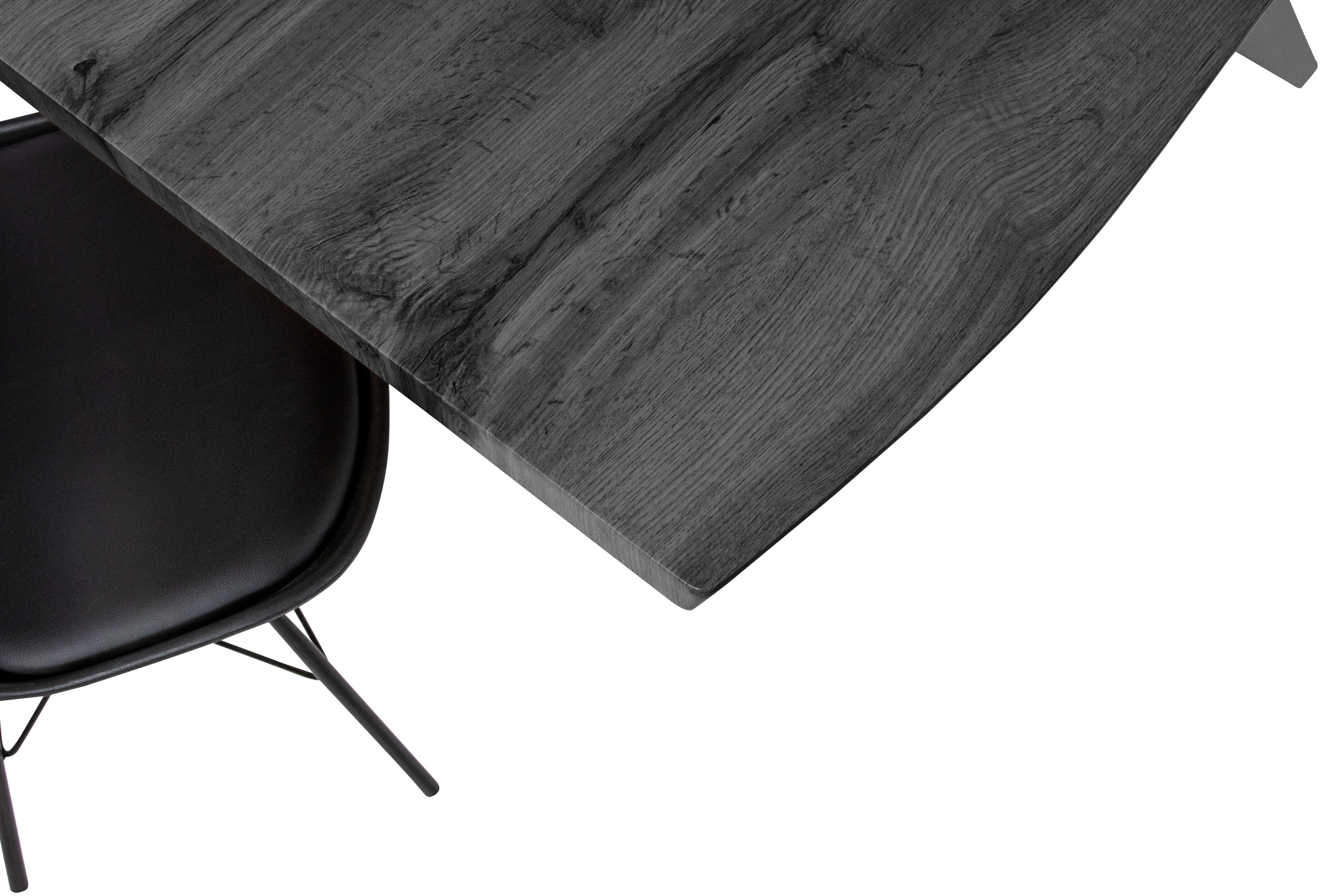 Esstisch Baumkante Holz-Optik Grau 220 x 100 Spider-Gestell silber JOSY