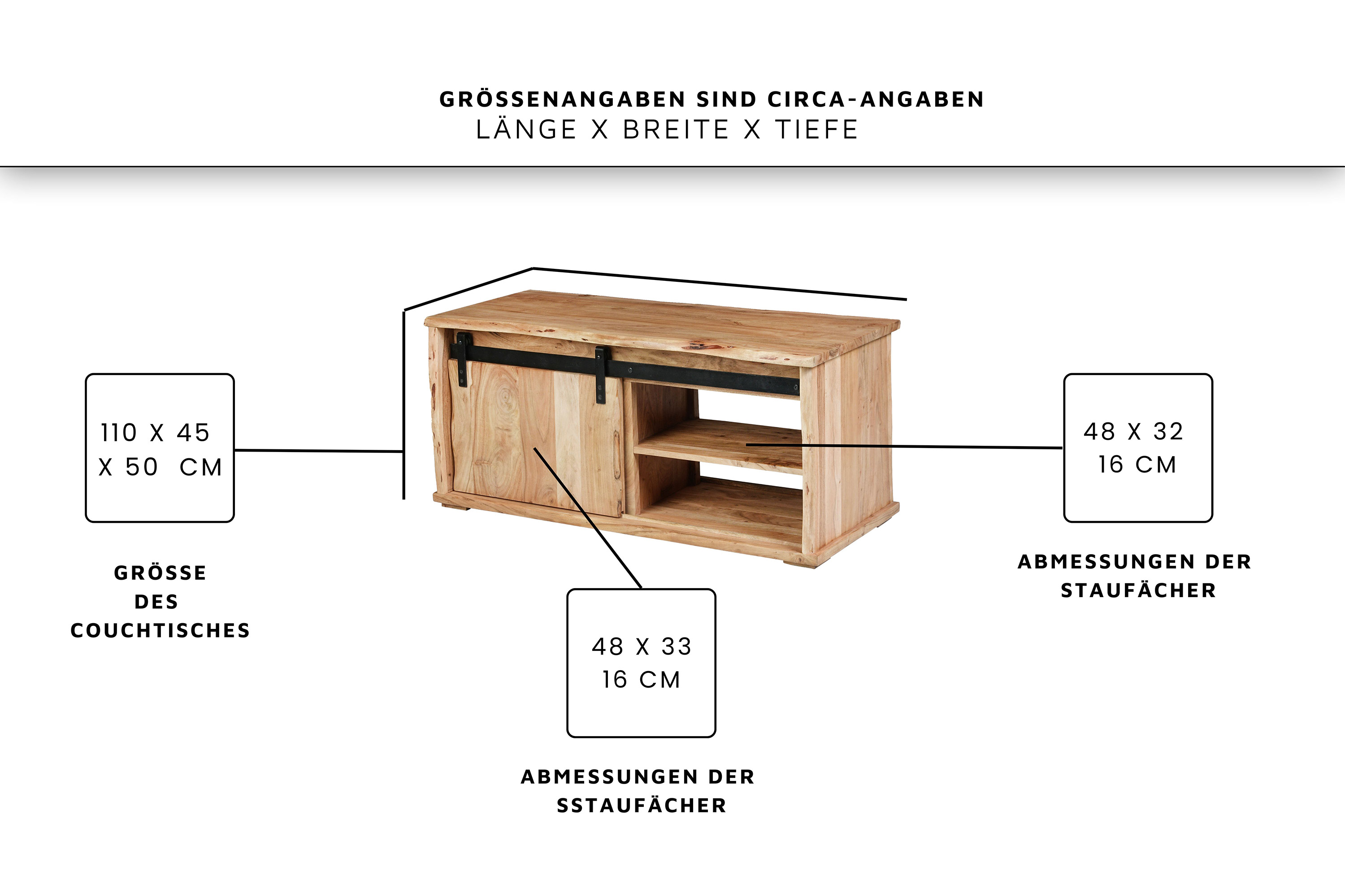 Couchtisch Baumkante 110 x 45 x 50 cm Akazienholt massiv naturfarben LIAN I