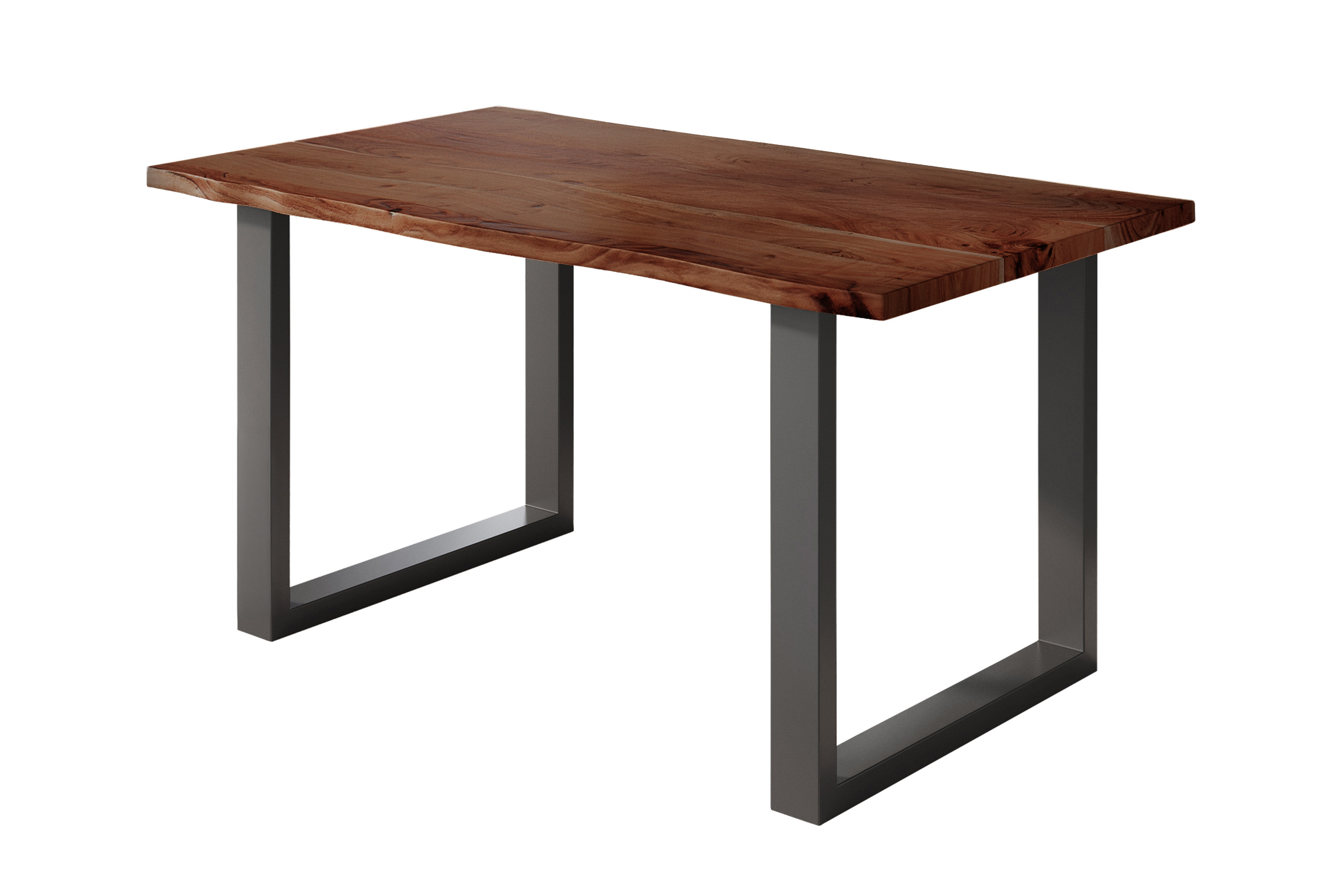 Esstisch Baumkante massiv Akazie nussbaum 120 x 80 U-Gestell schwarz NICK