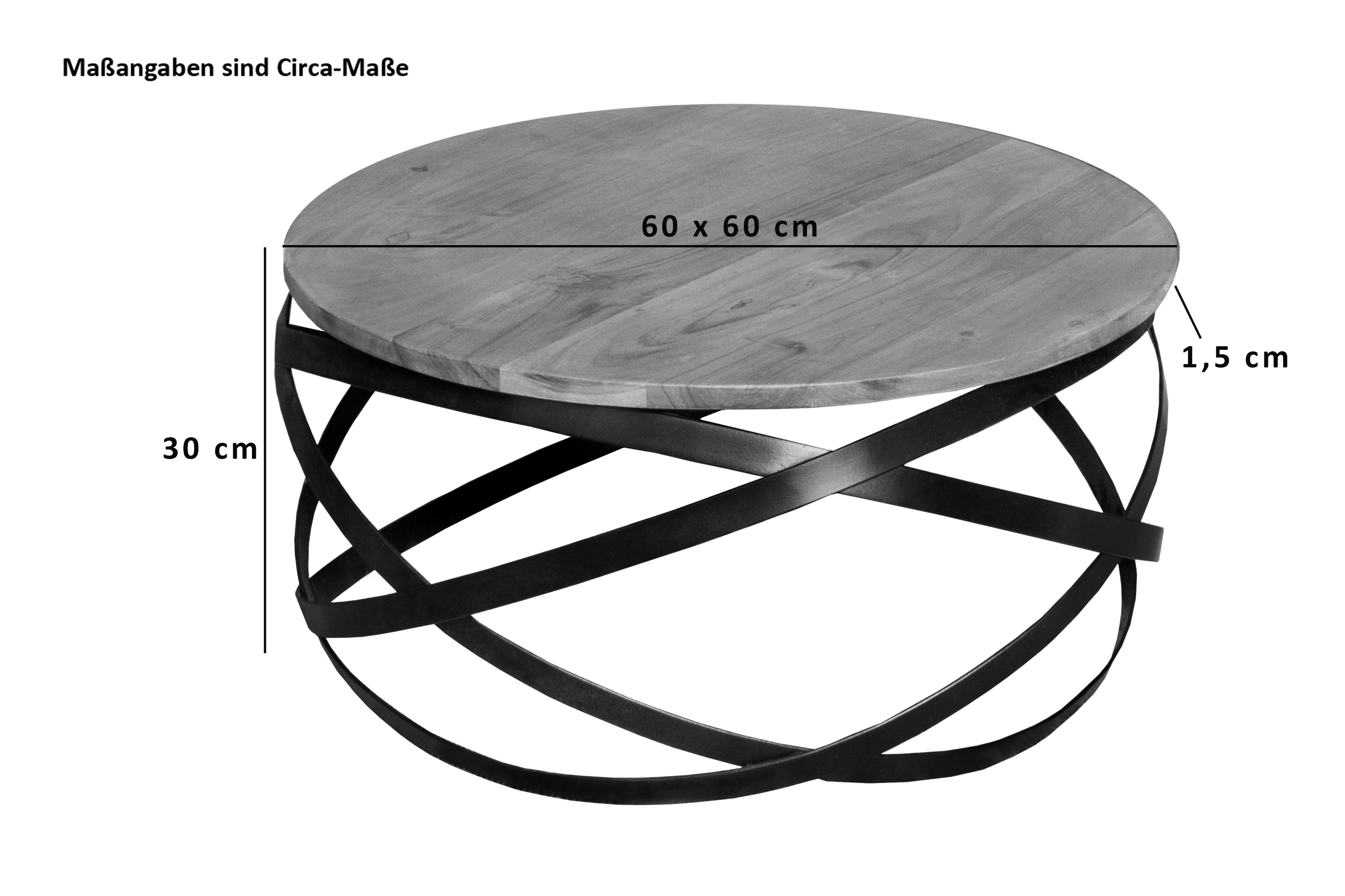 Couchtisch rund im Industrial-Design Akazie massiv 60 x 60 x 30 cm nussbaumfarben Allison