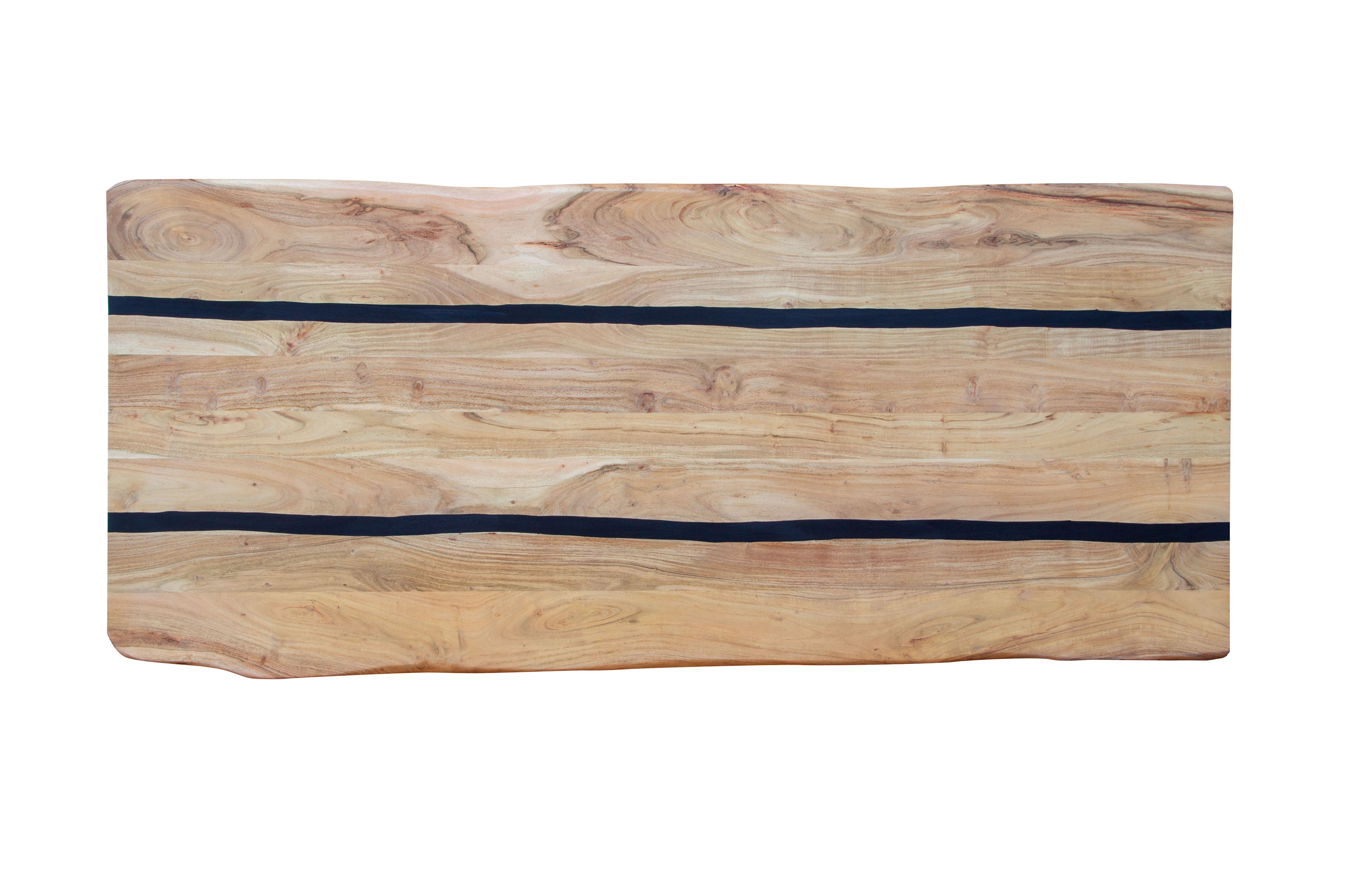 Esstisch 220 x 100 cm Akazie massiv natur mit schwarzen Resin-Adern Spider-Gestell Holz natur PETER