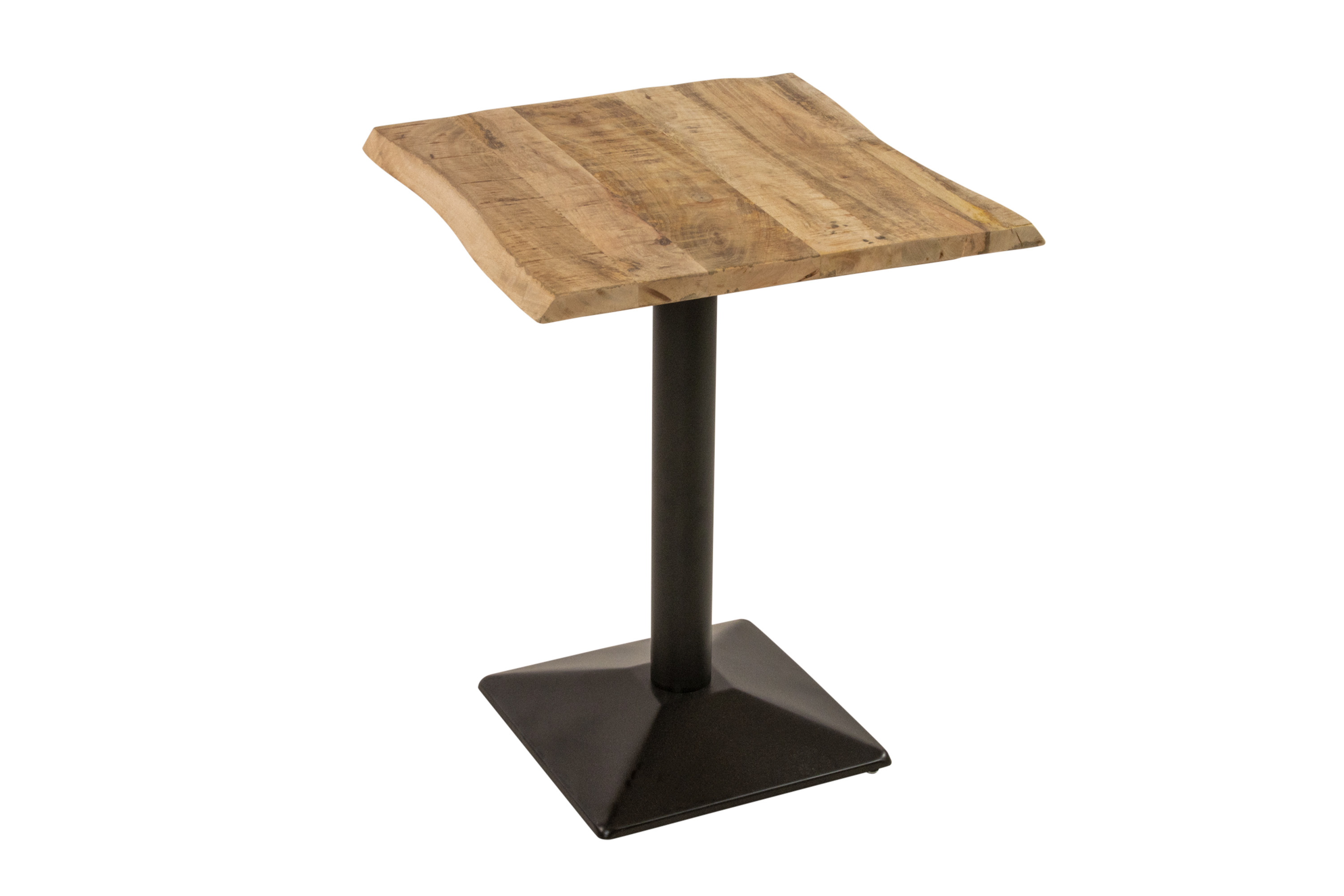 Bistrotisch Baumkante massiv 60 x 60 cm Mango rough schwarz Säulengestell INES