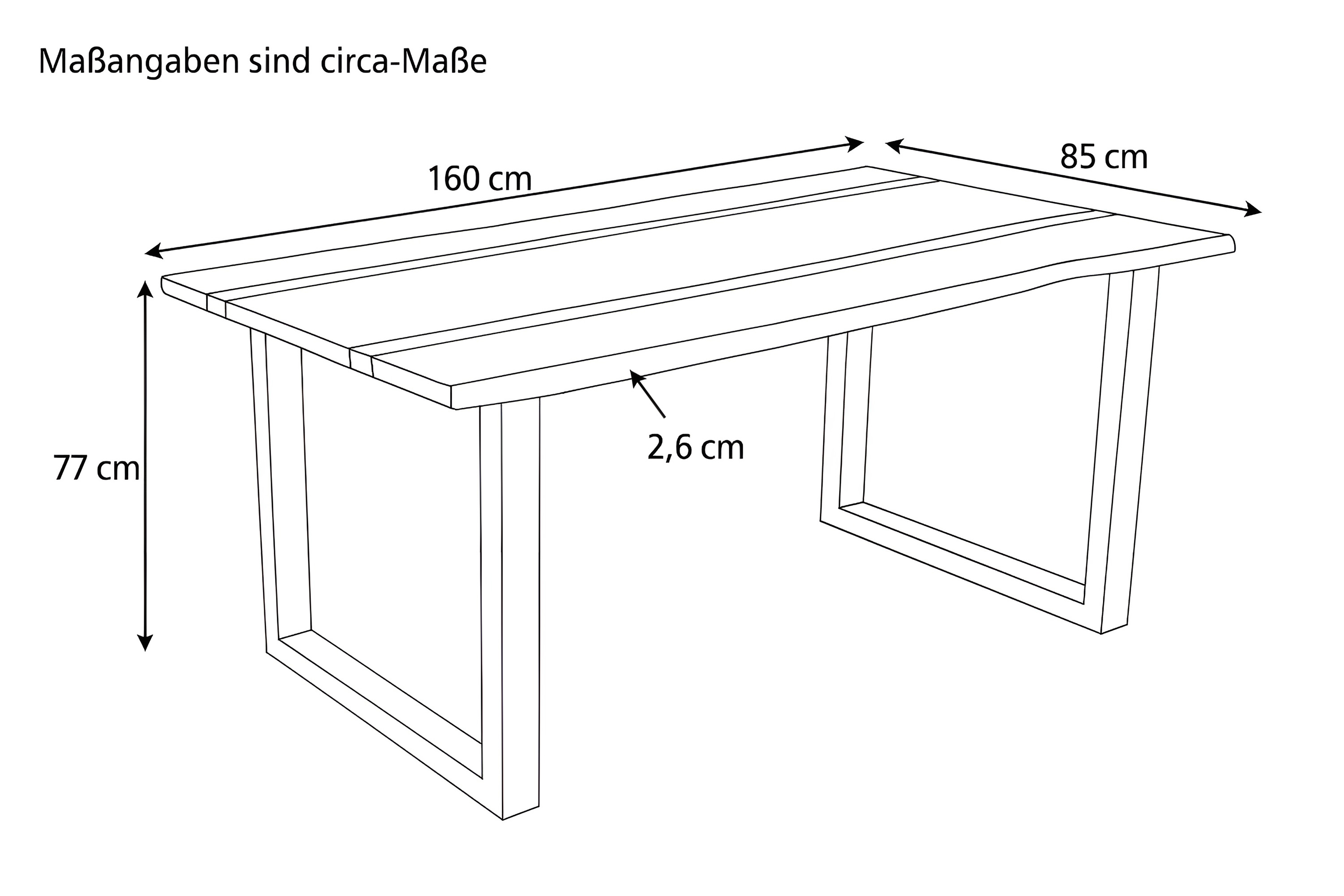 Esstisch 160 x 85 cm Akazie massiv natur mit schwarzen Resin-Adern U-Gestell schwarz PETER
