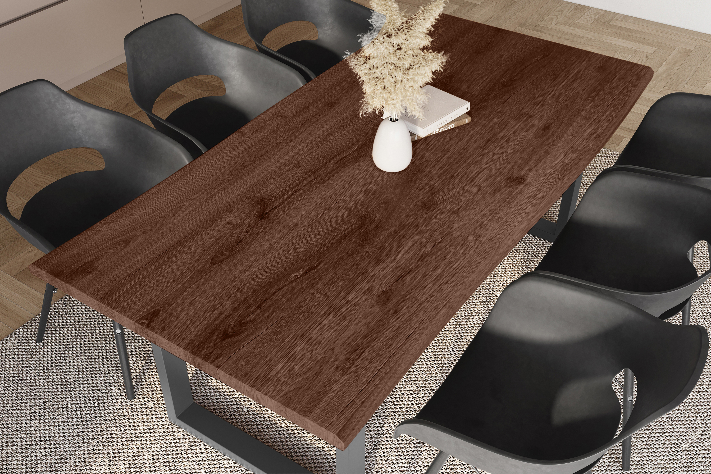 Esstisch Baumkante Holz-Optik Nussbaum 200 x 100 U-Gestell schwarz JULIUS