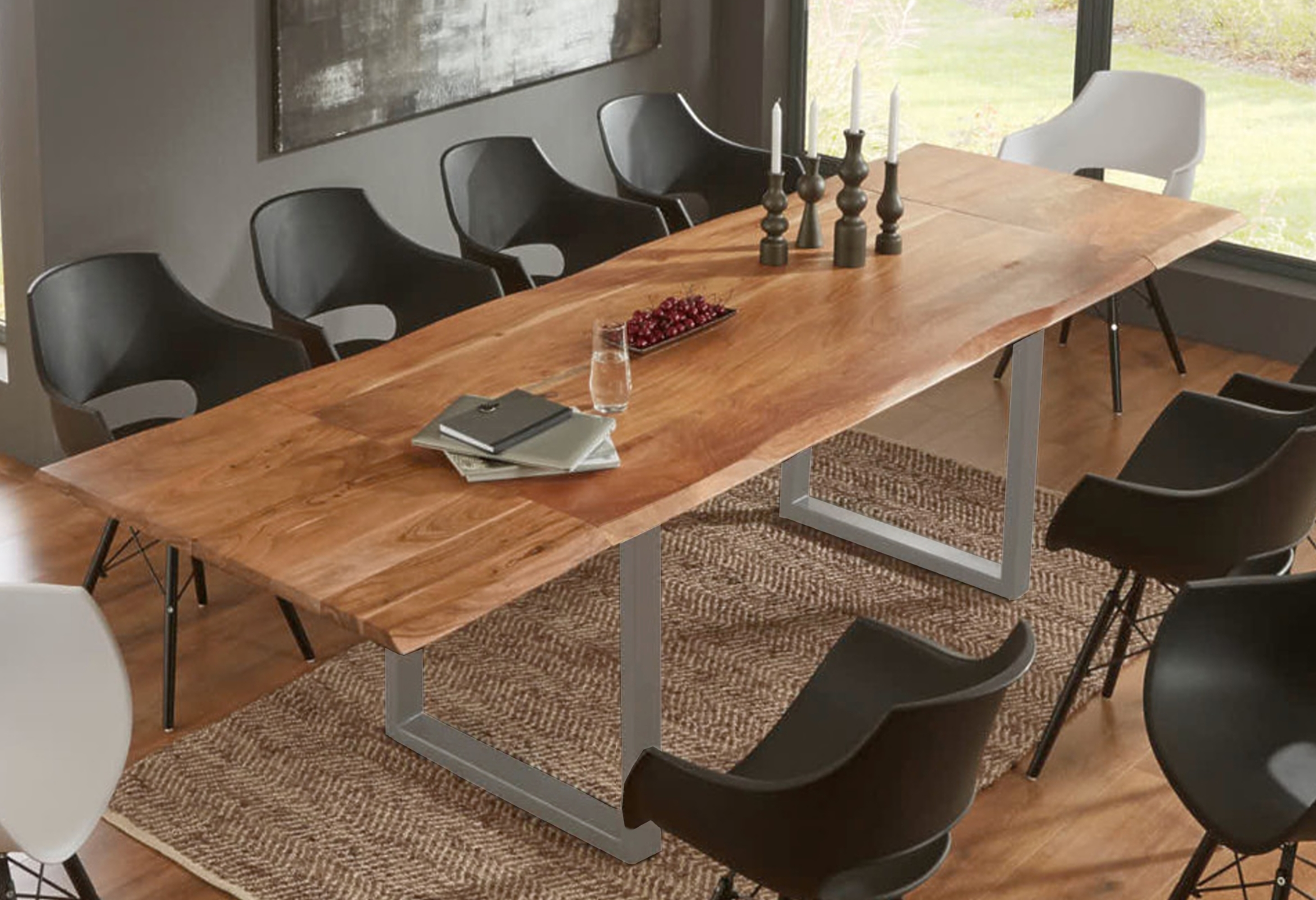 Esstisch Baumkante Akazie natur 160(260)x90 Ansteckplatten silber ADINA Esstisch Baumkante Akazie natur 160(260)x90 Ansteckplatten silber ADINA