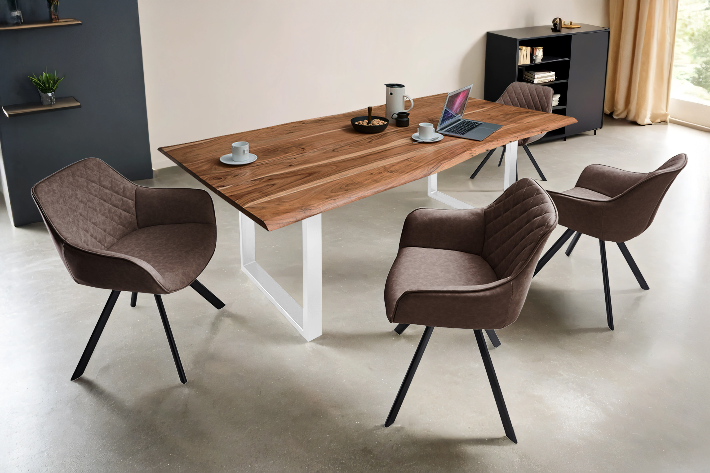Esstisch Baumkante massiv Akazie natur 300 x 100 weiß MILO
