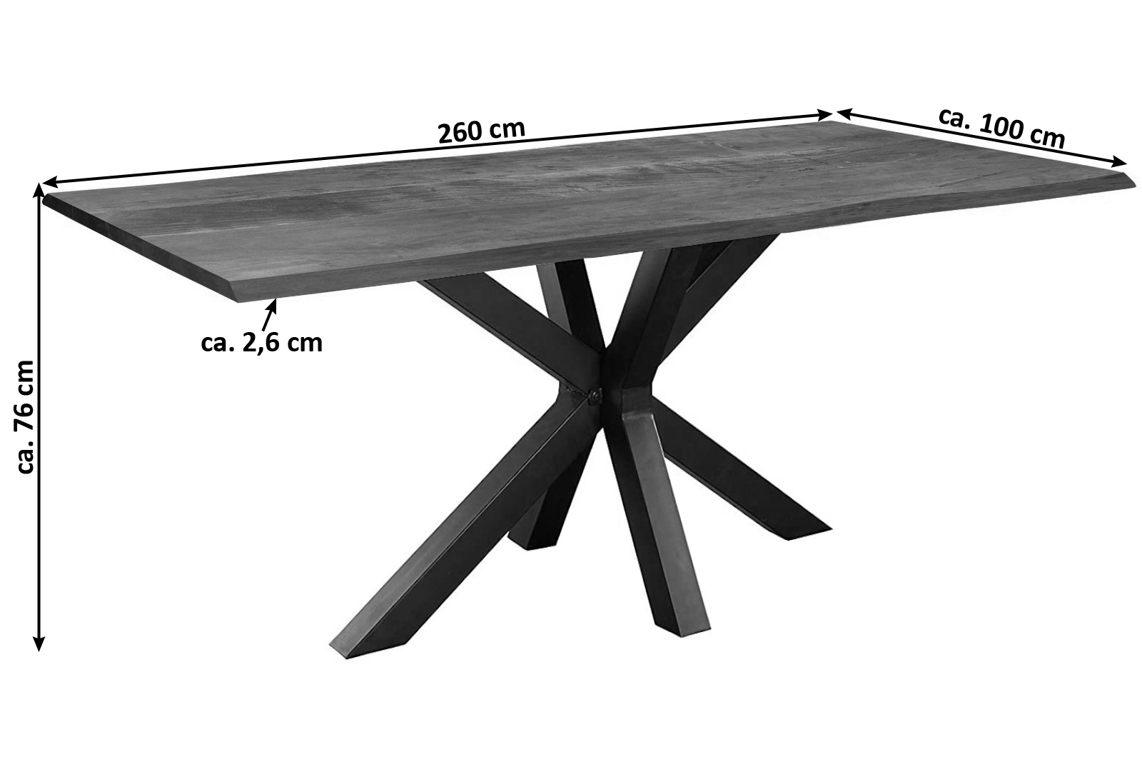 Esstisch Baumkante massiv Akazie nussbaum 260 x 100 schwarz SPYRO