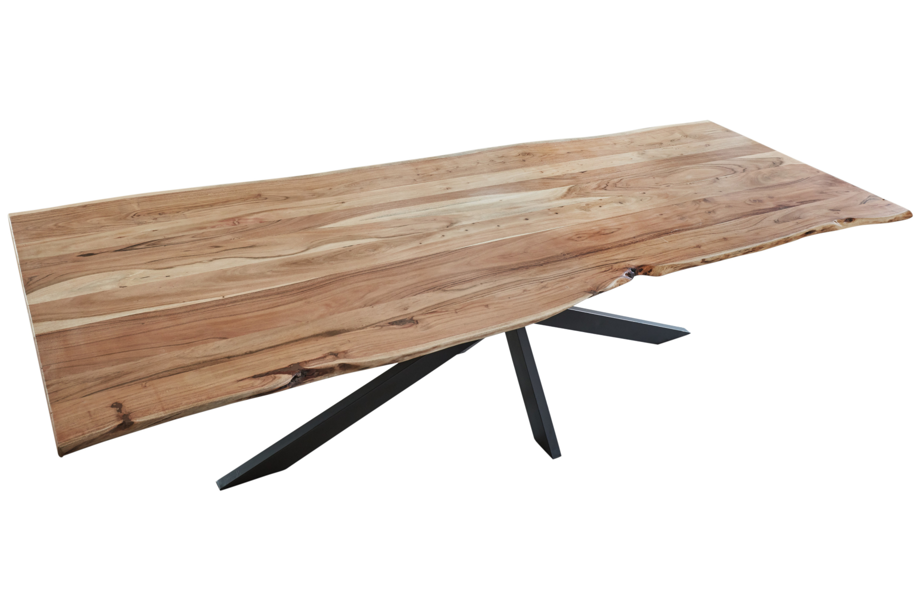 Esstisch Baumkante massiv Akazie natur 300 x 100 cm Spider-Gestell schwarz Kalea