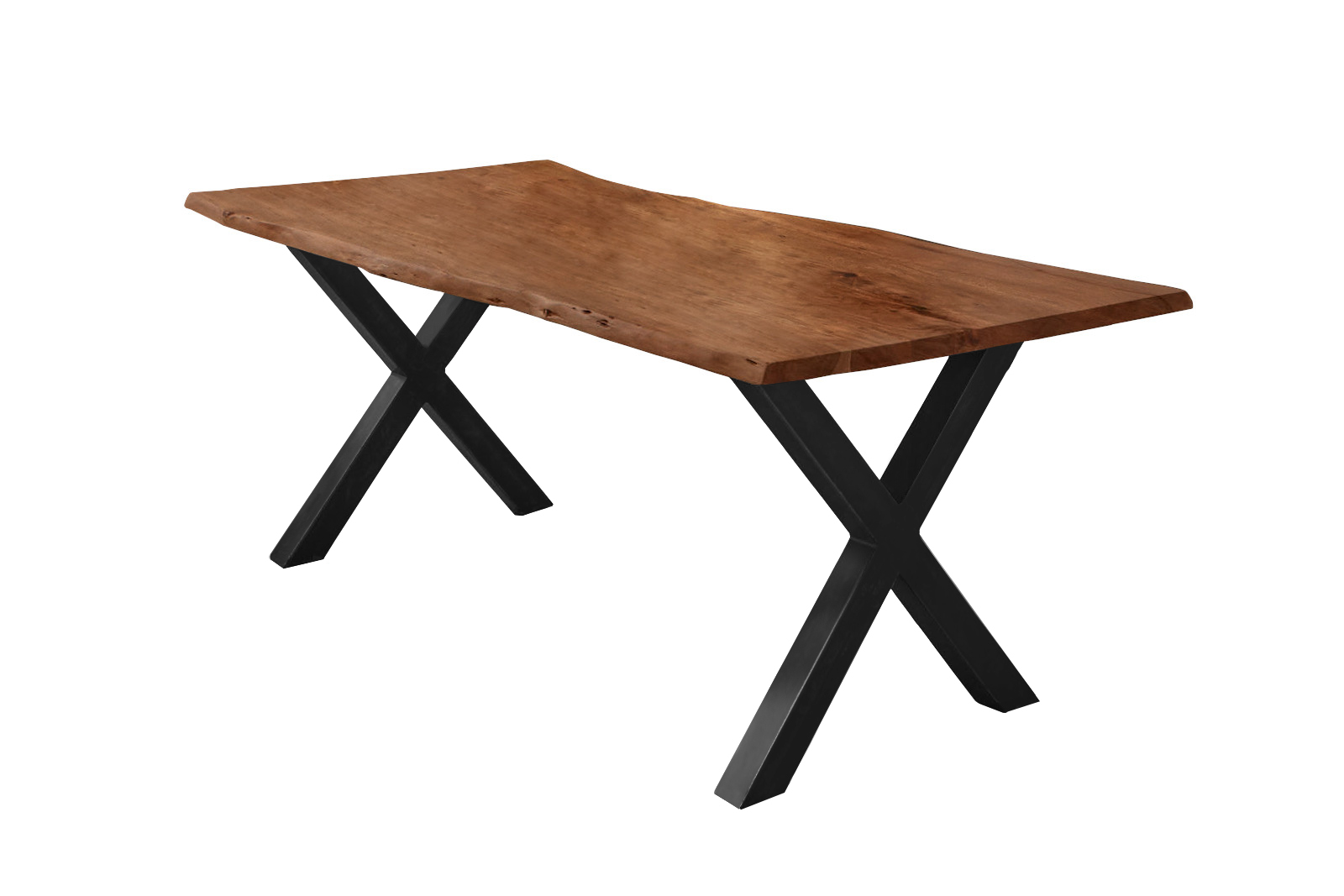 Esstisch Baumkante Akazie nussbaumfarben 240 x 100 cm X-Gestell schwarz FREDERIK