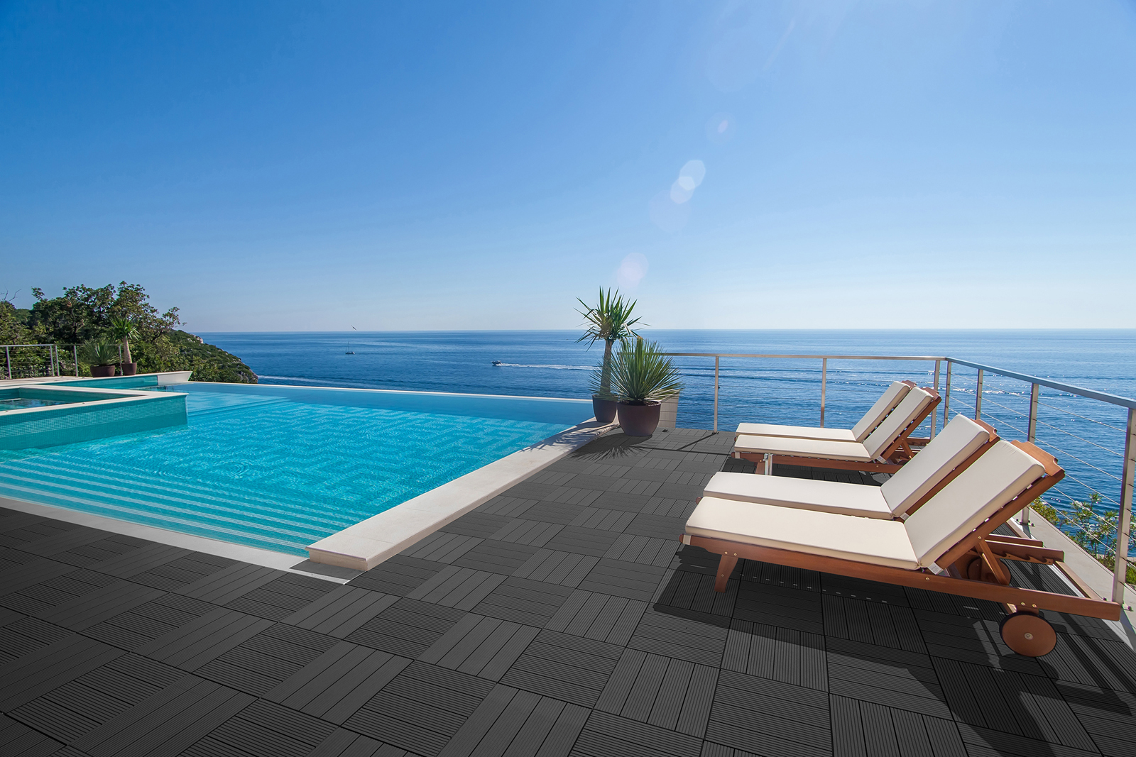 Terrassenfliesen WPC anthrazit 2 m ² Stecksystem 22 Stück Roma