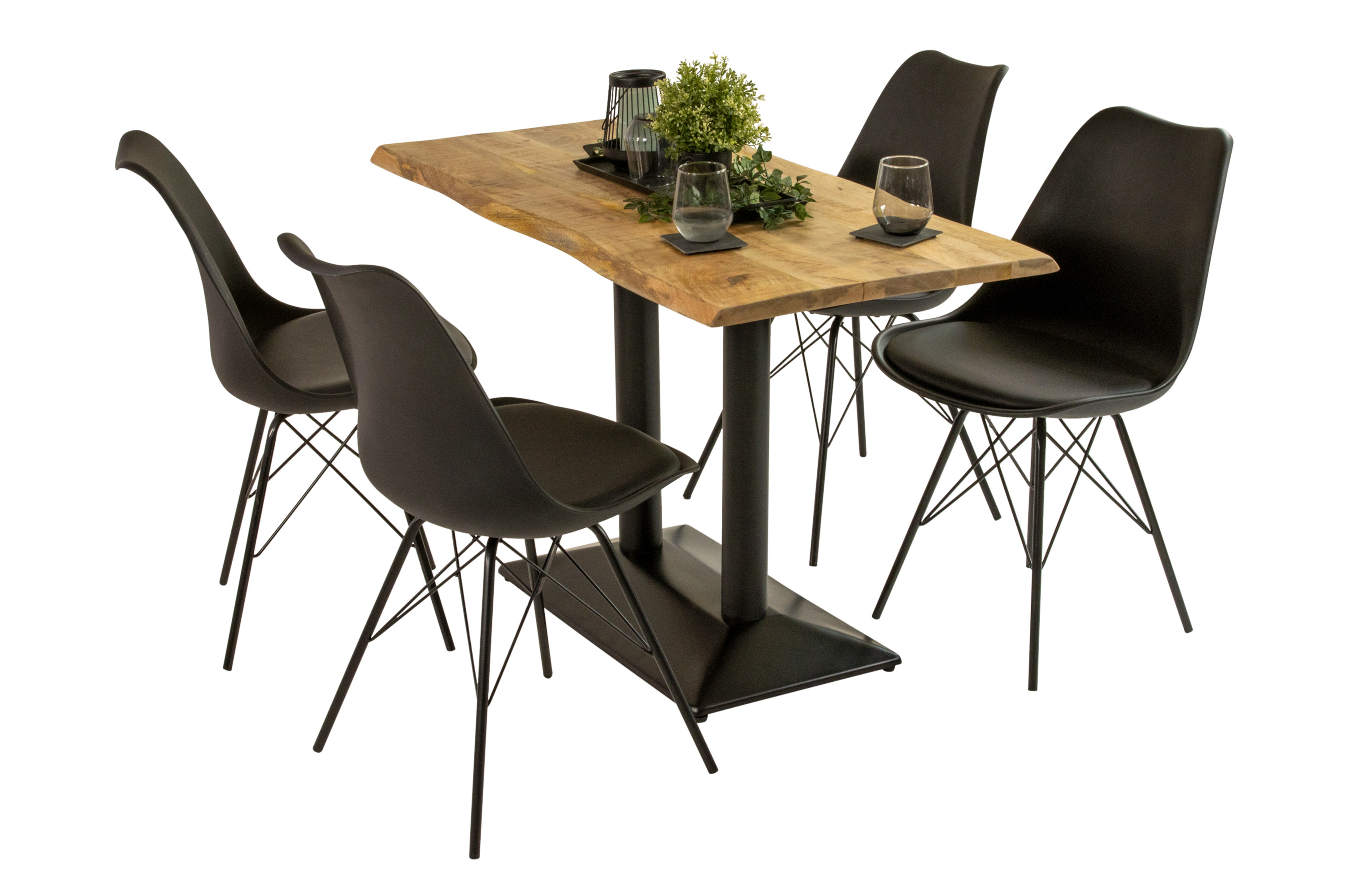 Bistrotisch Baumkante massiv 120 x 60 cm naturfarben Mango Doppelsäulengestell schwarz ISLA