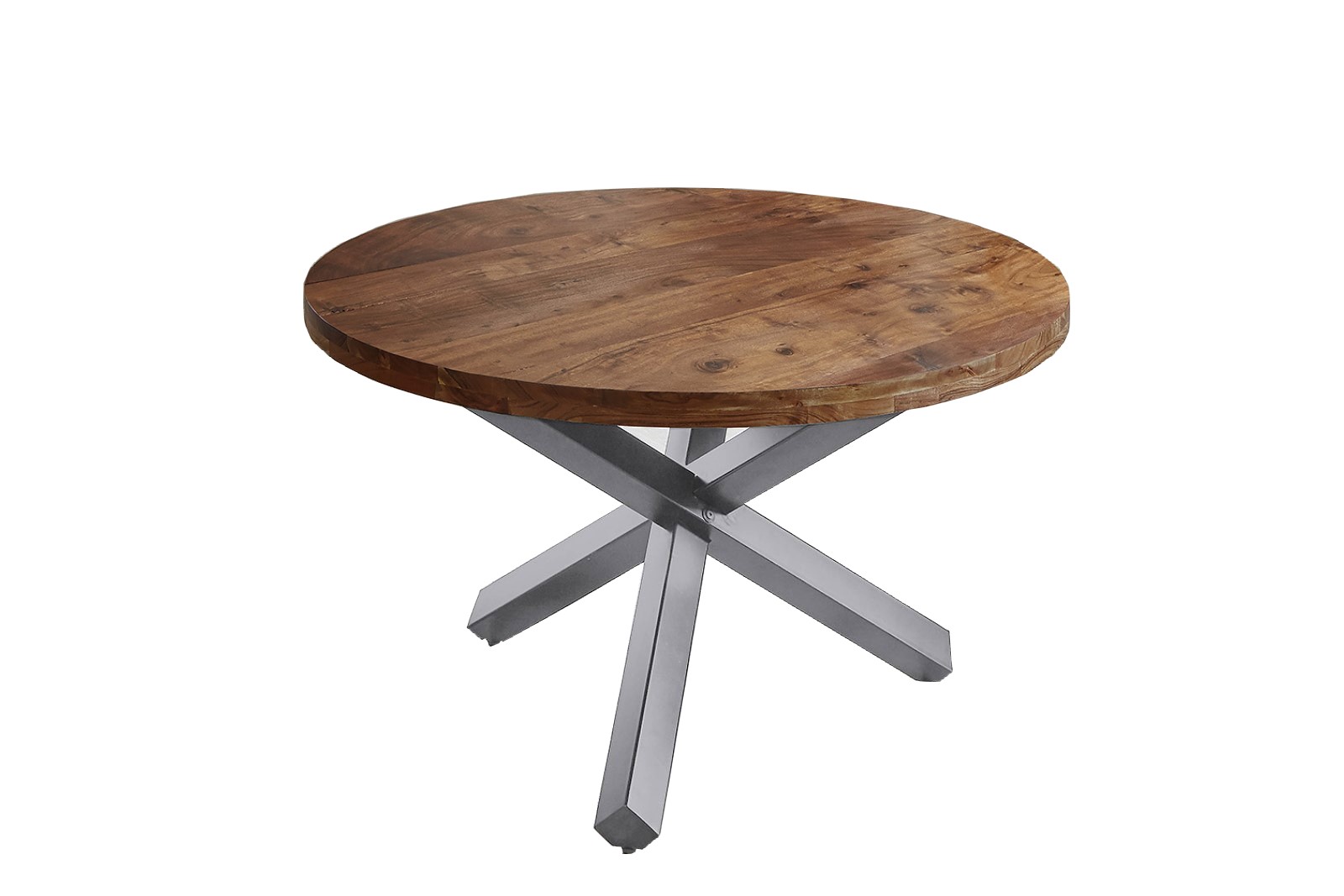  Esszimmertisch rund 140 cm Akazienholz Nussbaum Silber RUNA