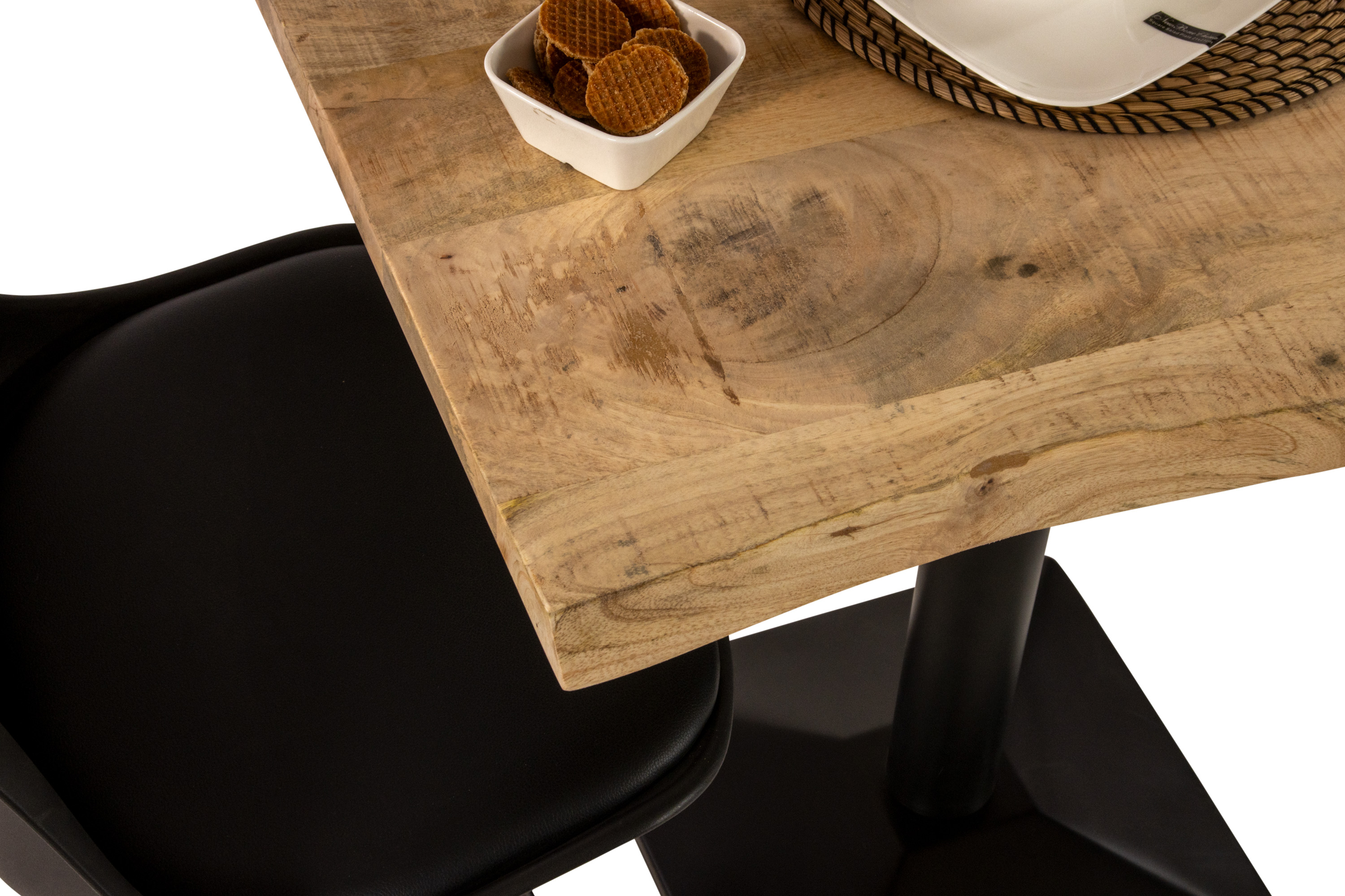 Bistrotisch Baumkante massiv 80 x 60 cm Mango rough schwarz Säulengestell INES
