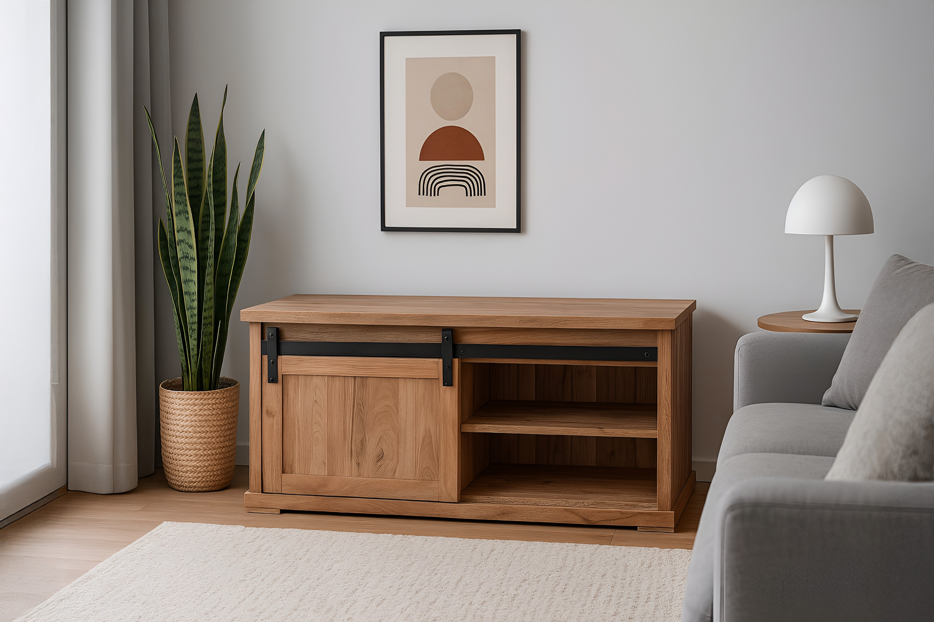 Couchtisch 110 x 45 x 50 cm Akazienholz massiv naturfarben ohne Baumkante LIAN 1
