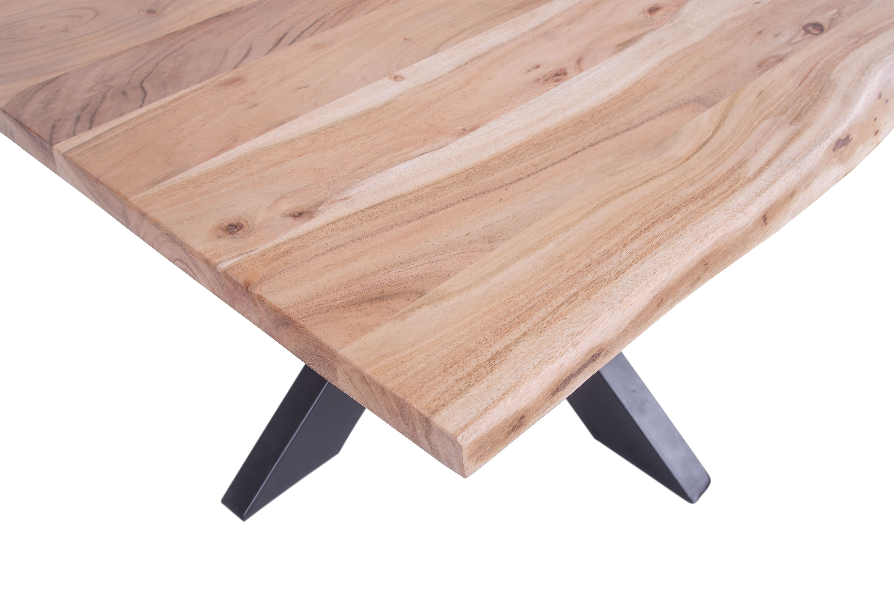 Couchtisch massiv Baumkante Akazie natur 80 x 80 Spider-Gestell schwarz NOAH