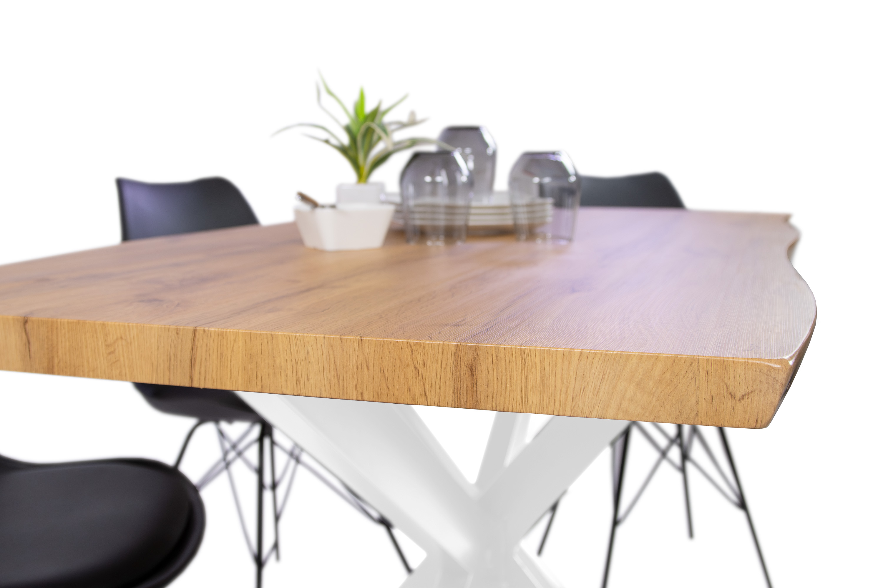 Esstisch Baumkante Holz-Optik Wildeiche 120 x 80 Spider-Gestell weiß JOSY