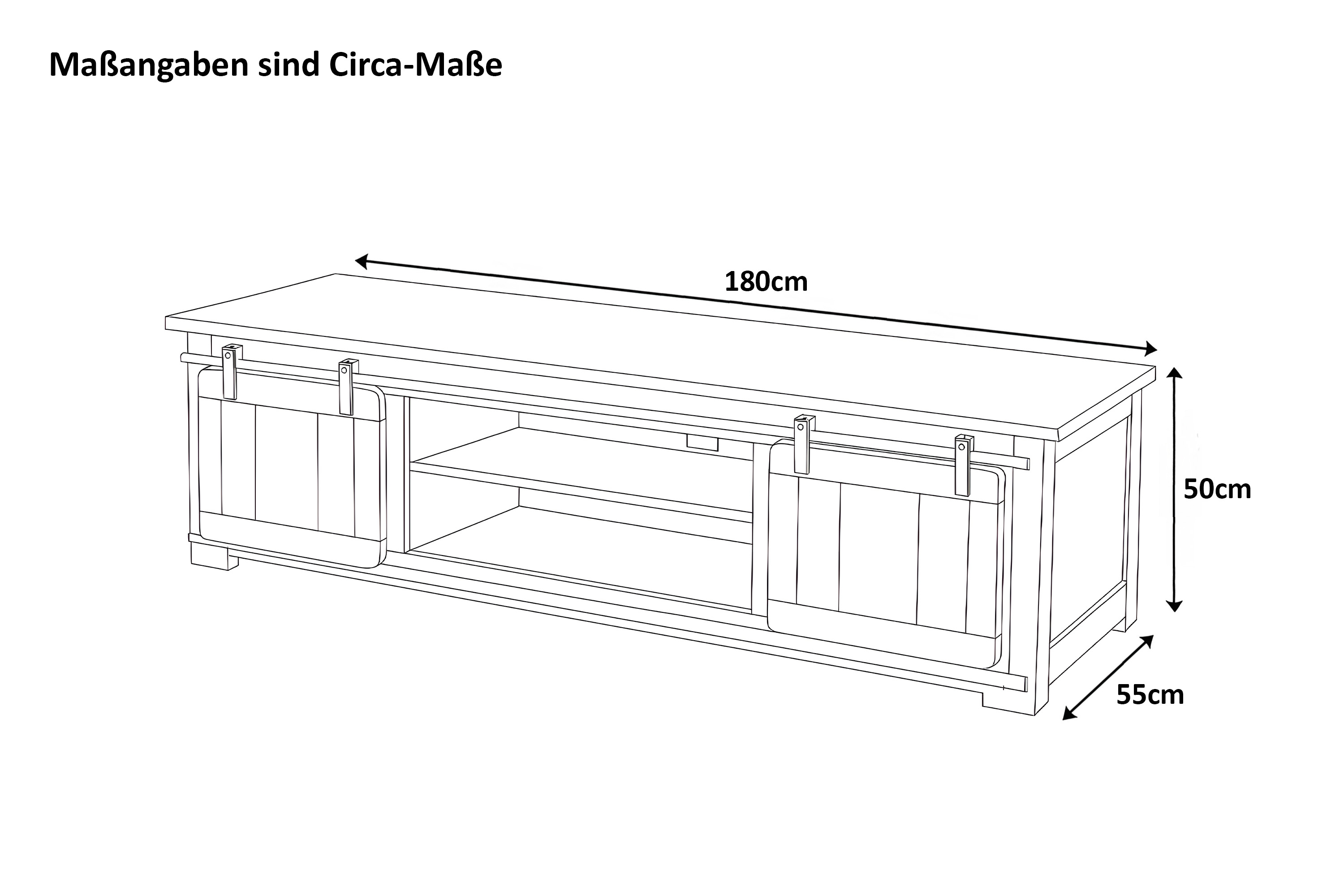 Lowboard Kommode TV-Board mit Schiebetüren & 6 Fächern Akazie massiv natur 180 x 55 x 50 cm LIBRO