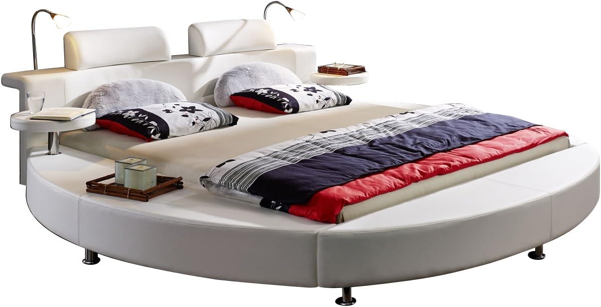 Rundbett Doppelbett 180 x 200 cm 2 Leselampen Weiß Classico