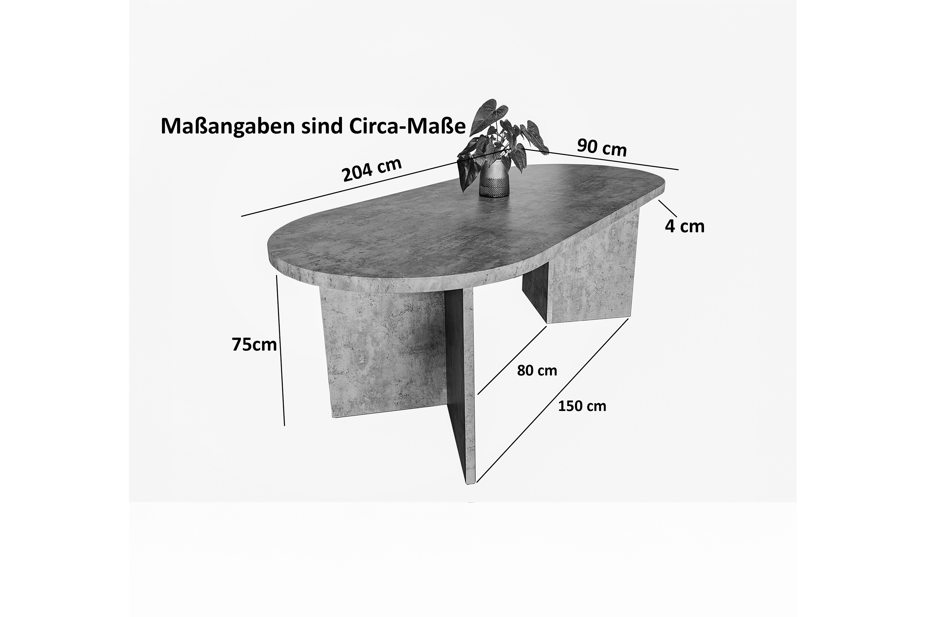 Esstisch 204 x 90 cm Holz Graue-Optik gerade Kante oval V-Gestell OVI