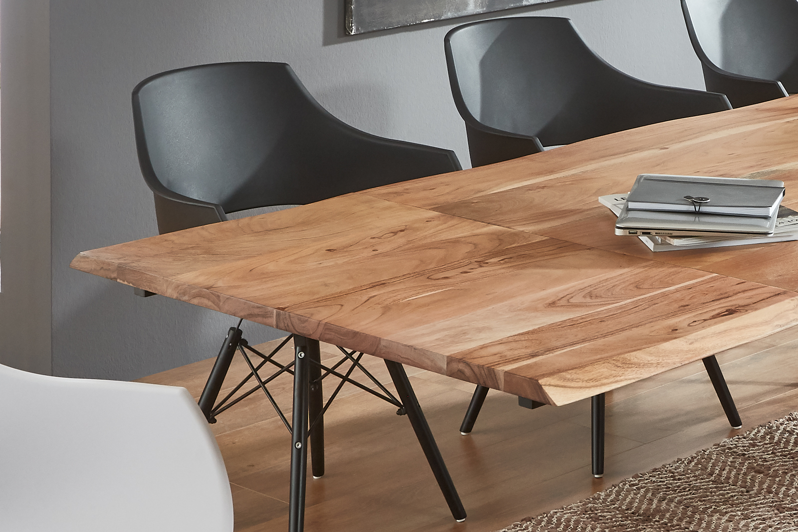  Esstisch Baumkante Akazie natur 200(300)x100 Ansteckplatten SPENCER