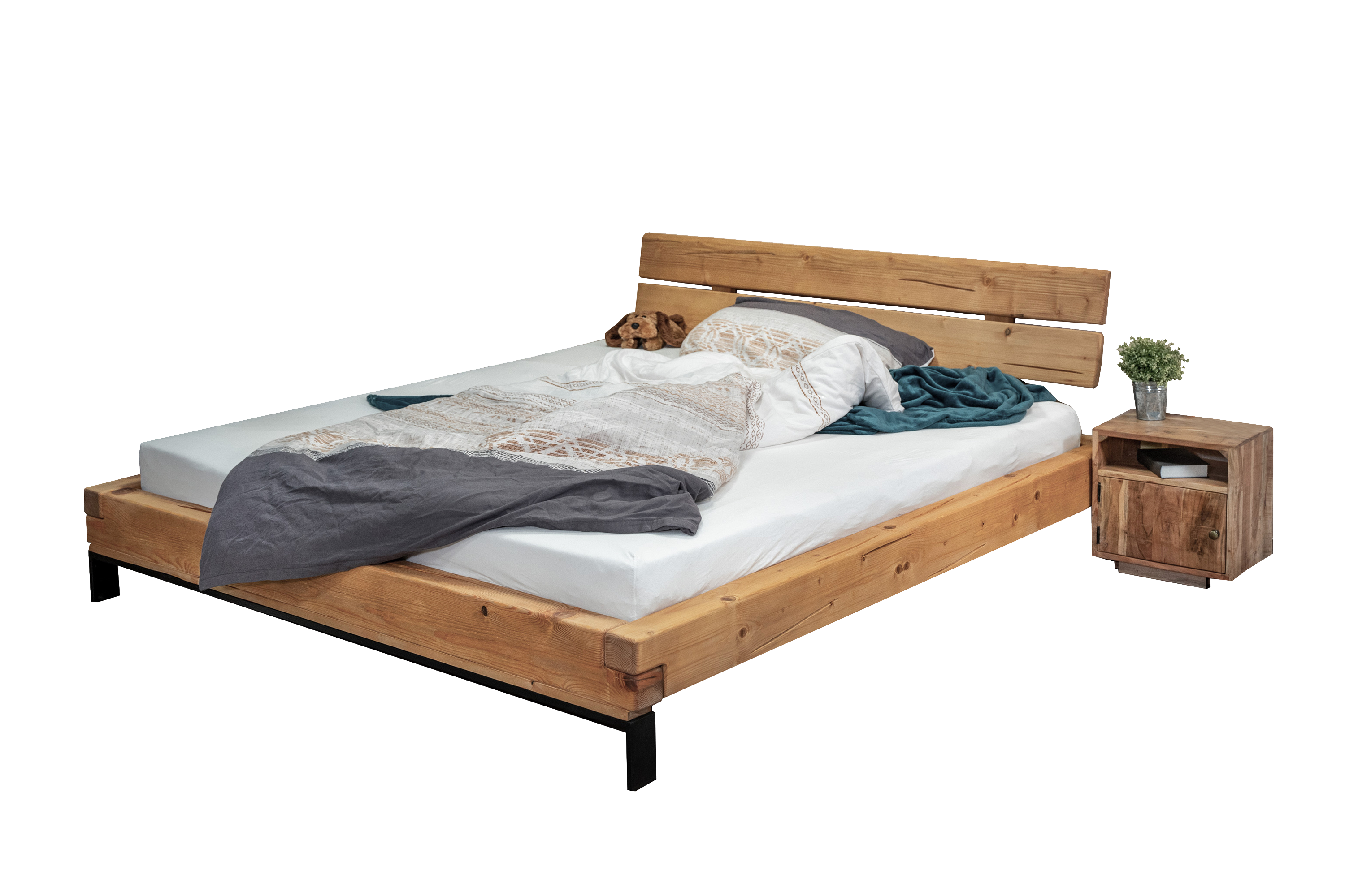 Balkenbett Massivholzbett 200 x 200 cm Fichte Feliz