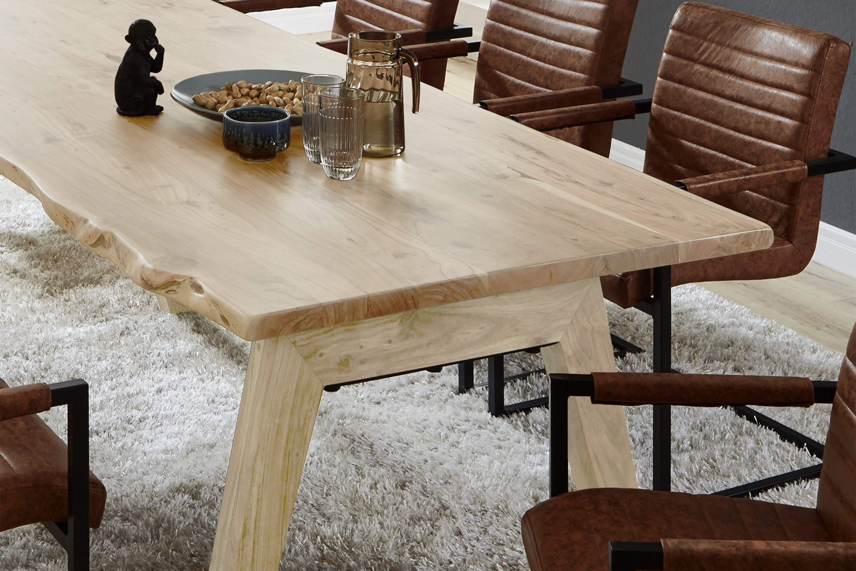 Esstisch Baumkante massiv Akazie natur 200 x 100 A-Holzgestell naturfarben NELE