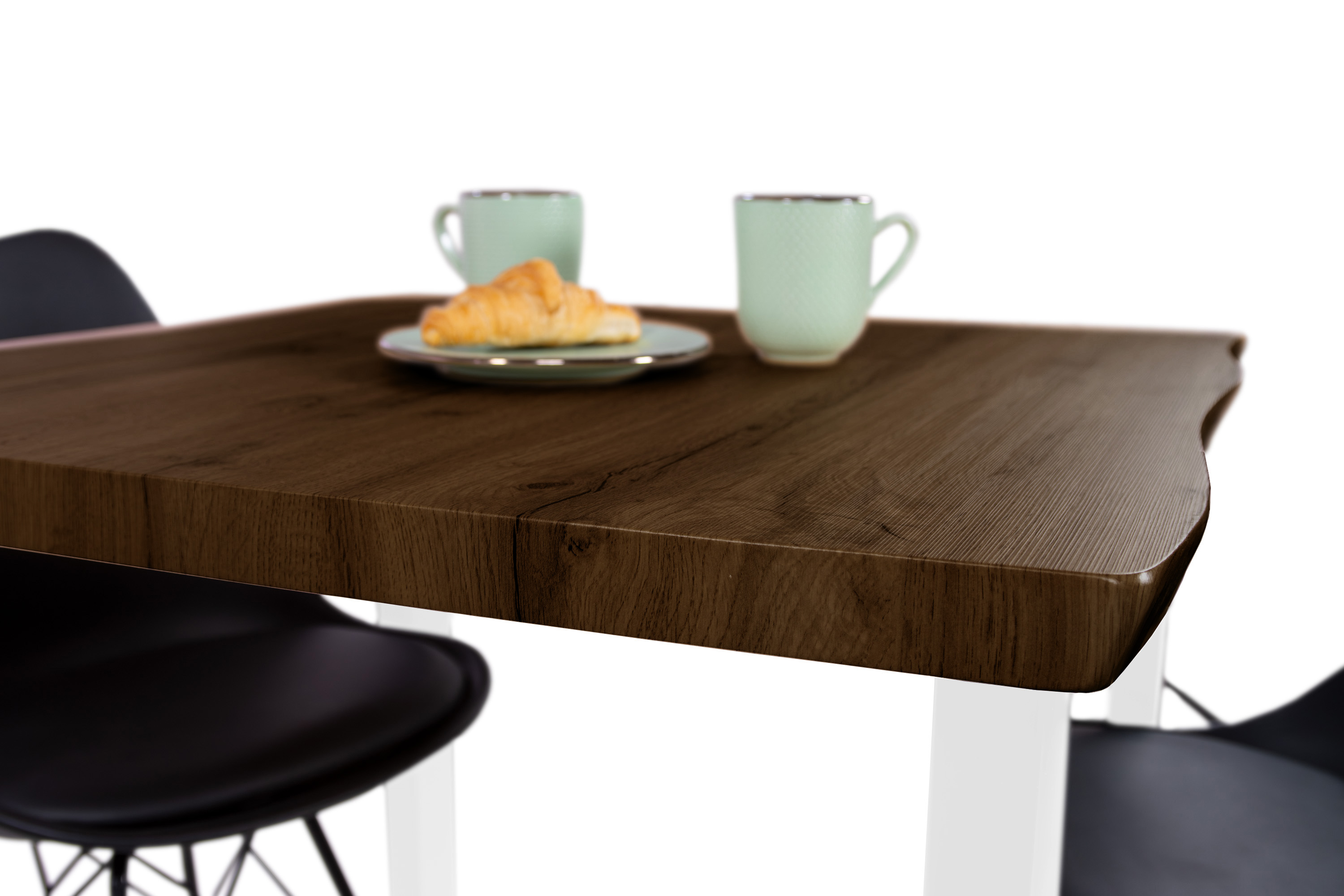 Esstisch Baumkante Holz-Optik Nussbaum 80 x 80 U-Gestell weiß JOSY