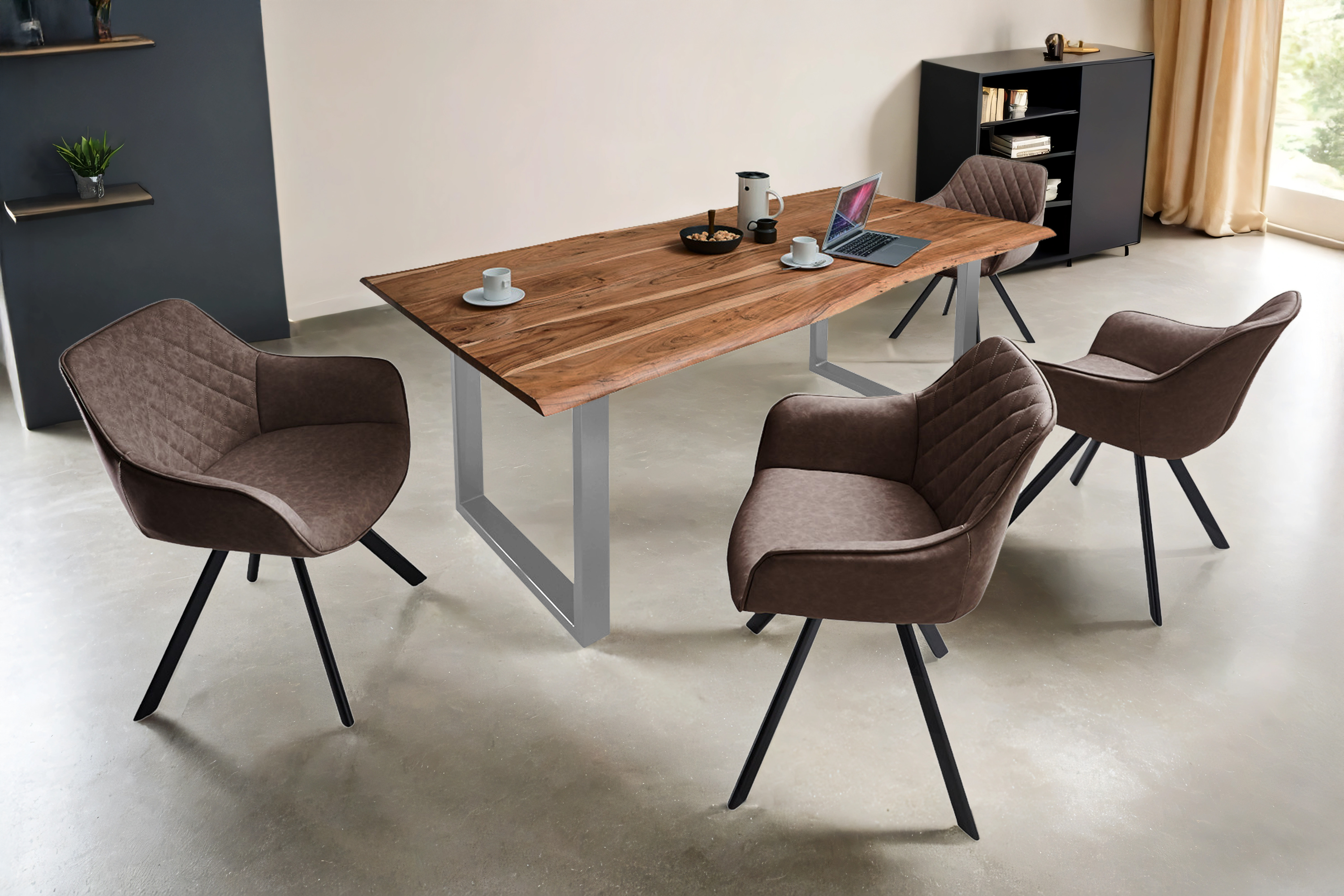 Esstisch Baumkante massiv Akazie natur 280 x 100 silber MILO