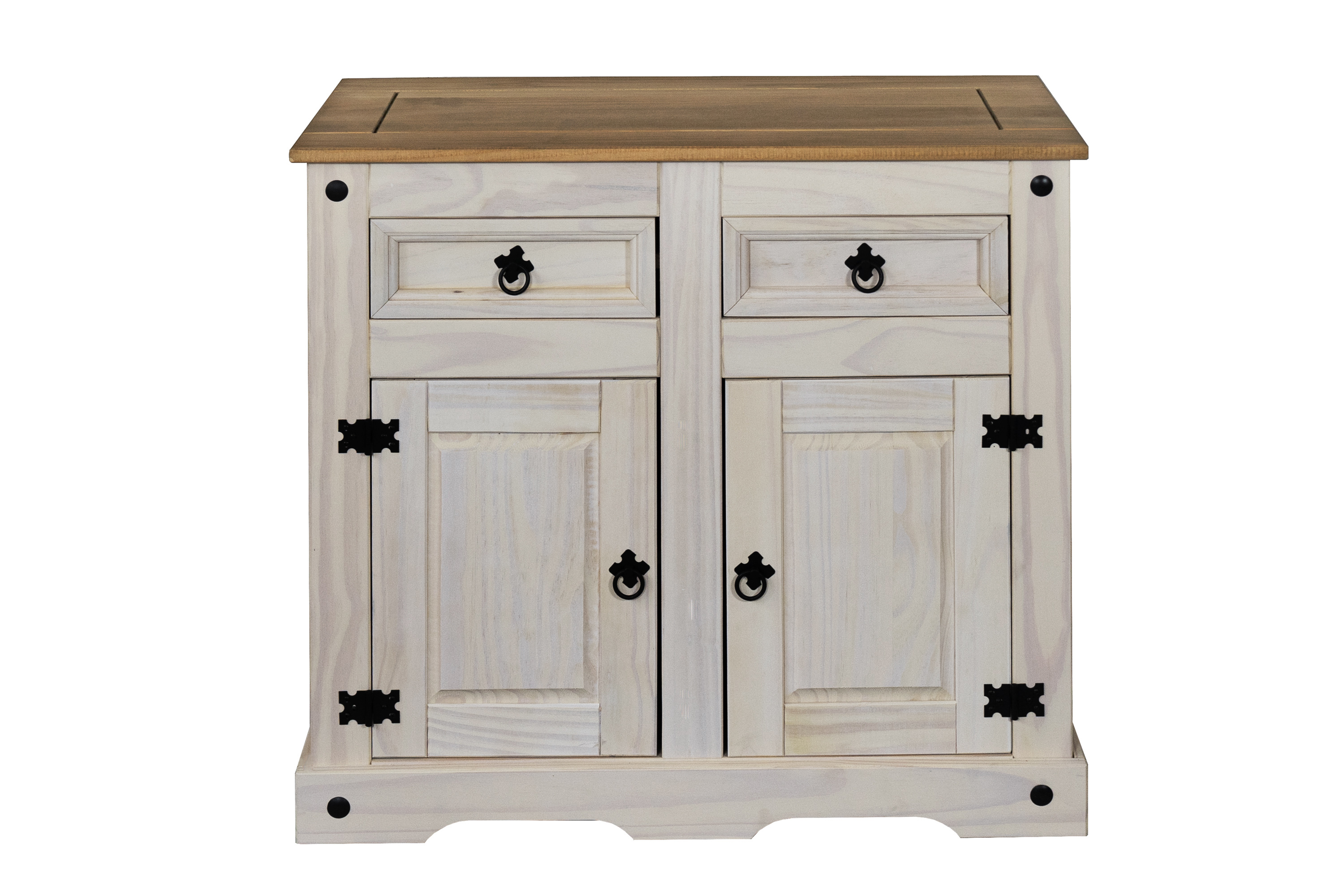 Sideboard Kommode 91,5 x 83,5 x 43 cm Pinienholz weiß honigfaben lasiert MEXICO