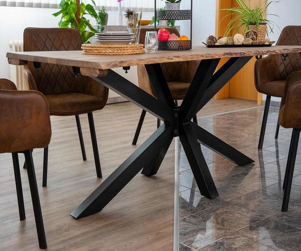 Baumkantentisch Akazie stonefarben 200(300)x100 cm Ansteckplatten Spider-Gestell schwarz JANNIK Baumkantentisch Akazie stonefarben 200(300)x100 cm Ansteckplatten Spider-Gestell schwarz JANNIK