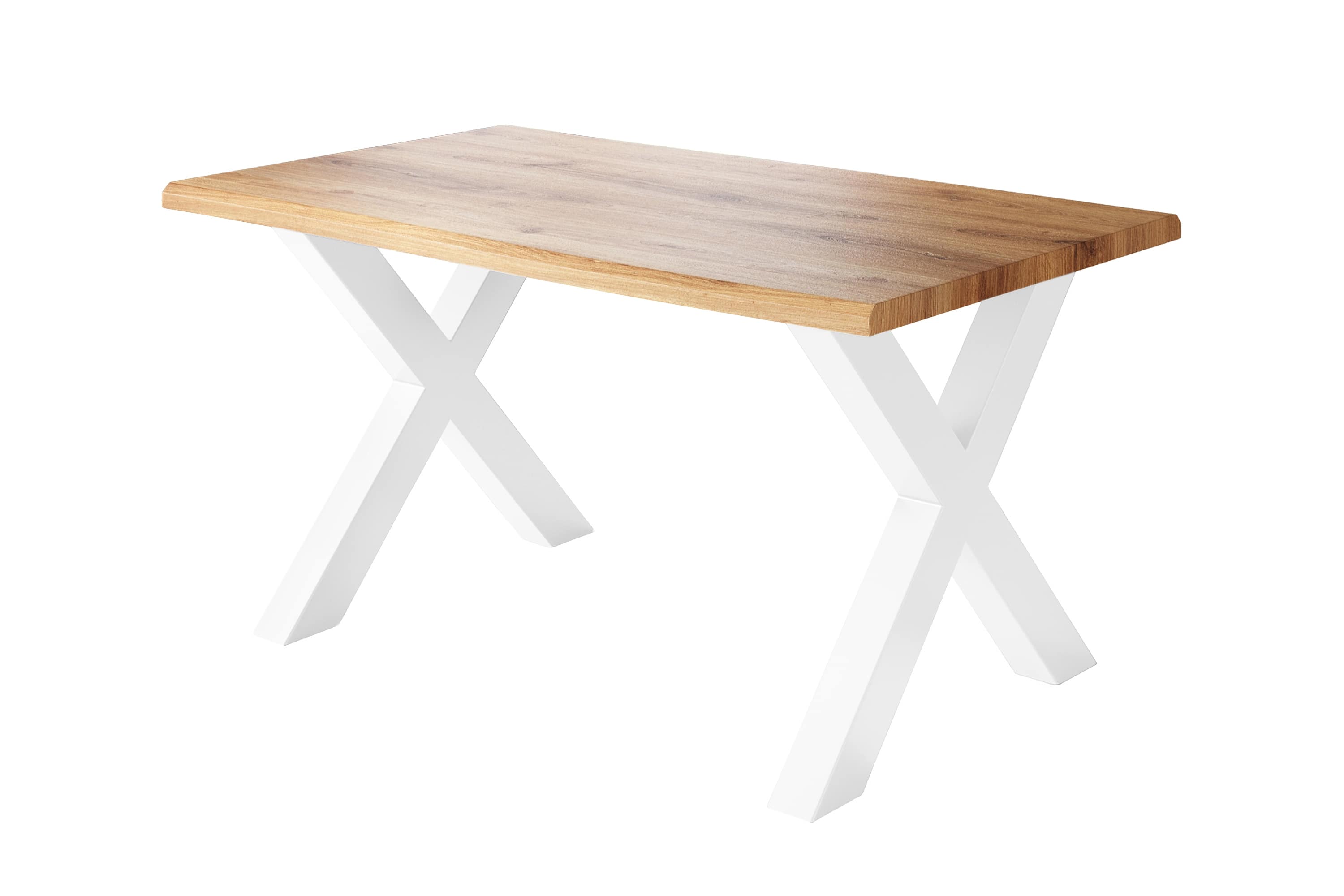 Esstisch Baumkante Holz-Optik Wildeiche 120 x 80 X-Gestell weiß JULIUS