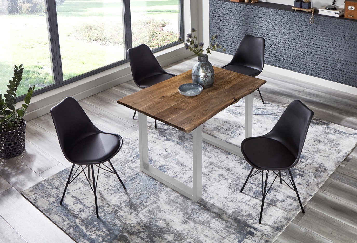Esstisch Baumkante massiv Akazie nussbaumfarben 100 x 70 cm silber U-Gestell BILLY Esstisch Baumkante massiv Akazie nussbaumfarben 100 x 70 cm silber U-Gestell BILLY