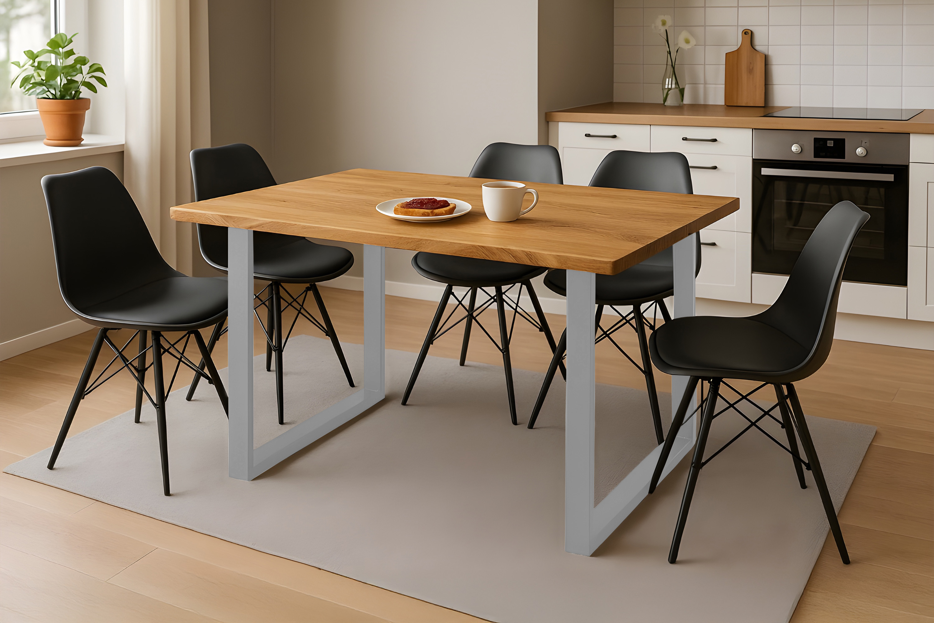 Esstisch Baumkante massiv Eiche geölt 180 x 90 cm U-Gestell silber SALVADOR