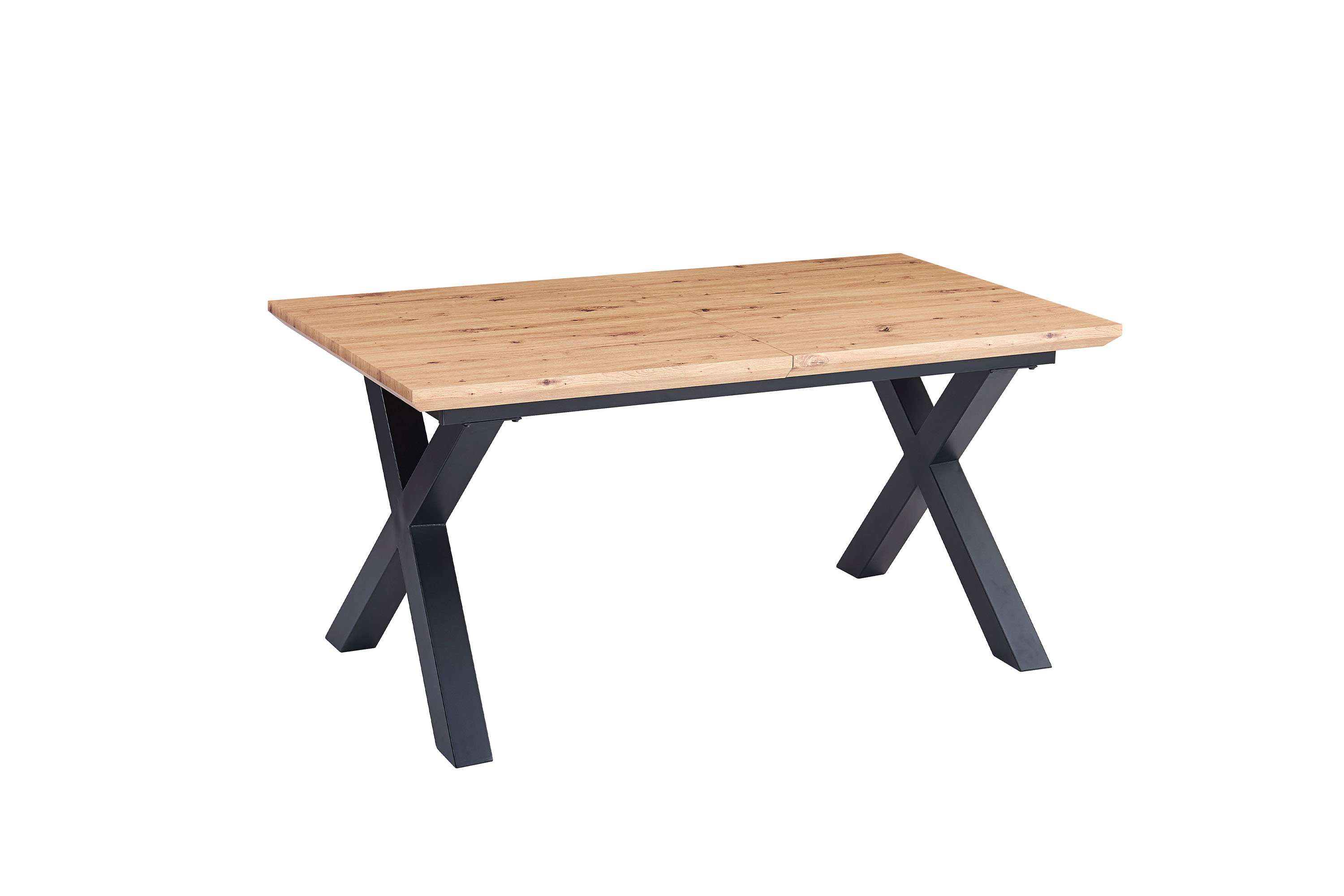 Esstisch Schweizer Kante eichenfarben 180(260) x 90 X-Gestell schwarz Bird