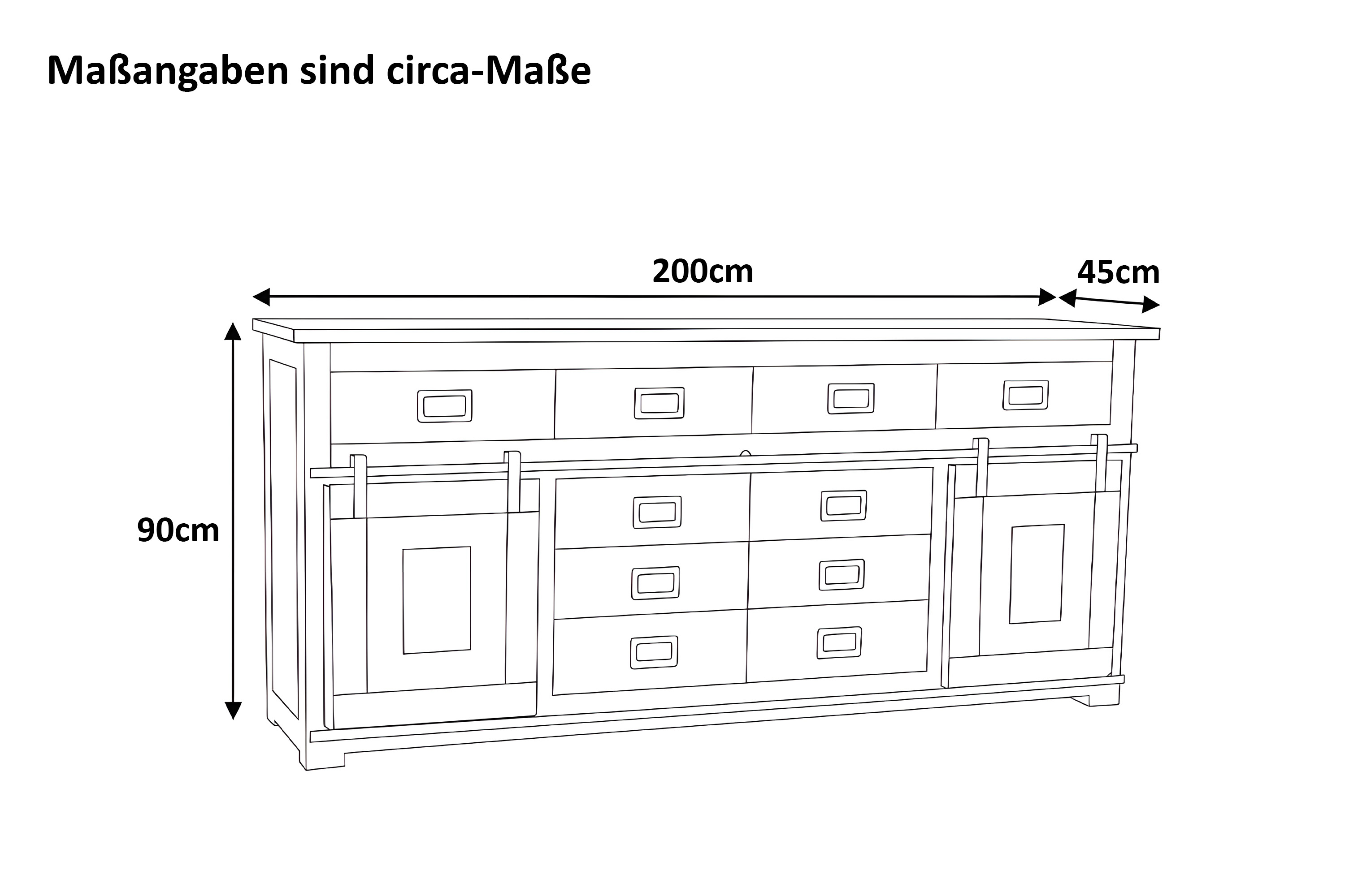 Sideboard Kommode 200 x 90 x 45 cm Akazienholz massiv naturfarben LIBRO