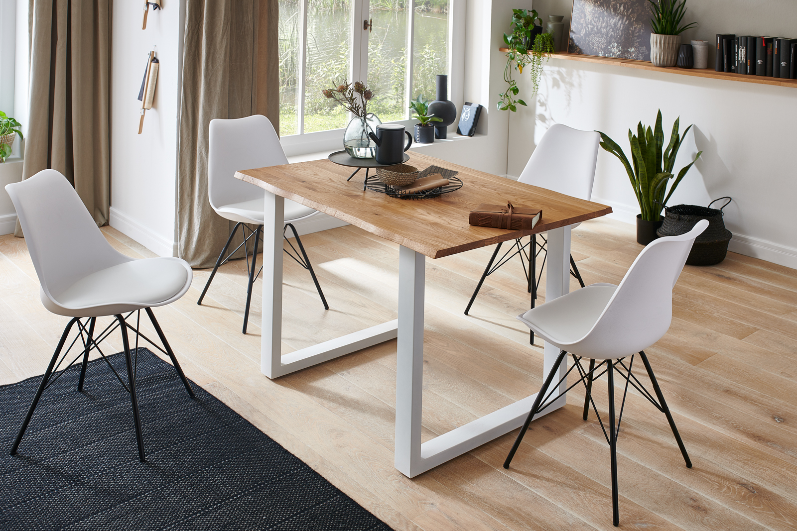  Esstisch Baumkante Massiv Wildeiche 120 x 80 weiß SESSA