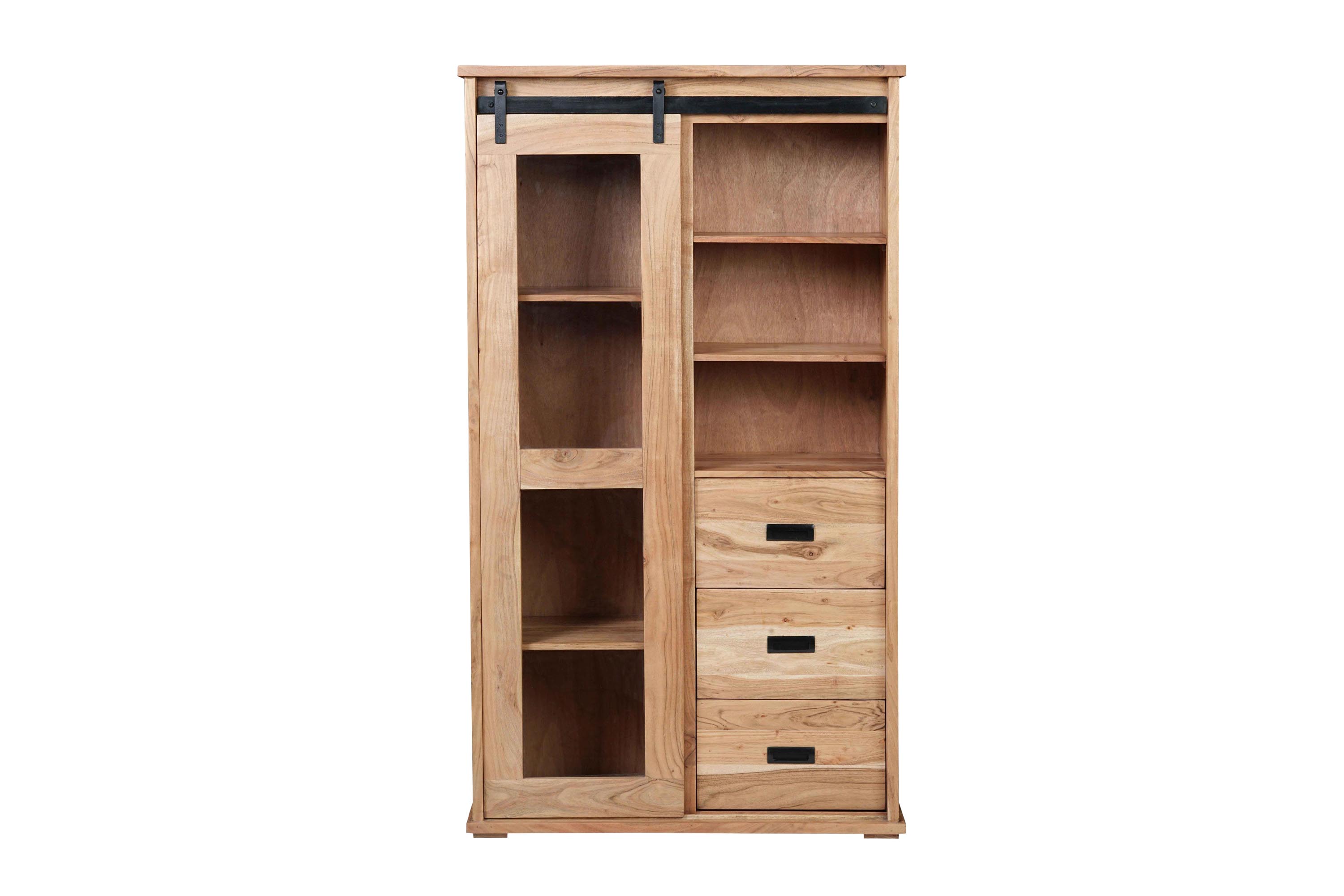 Highboard 100 x 45 x 175 cm Akazienholz massiv naturfarben ohne Baumkante LIAN 4