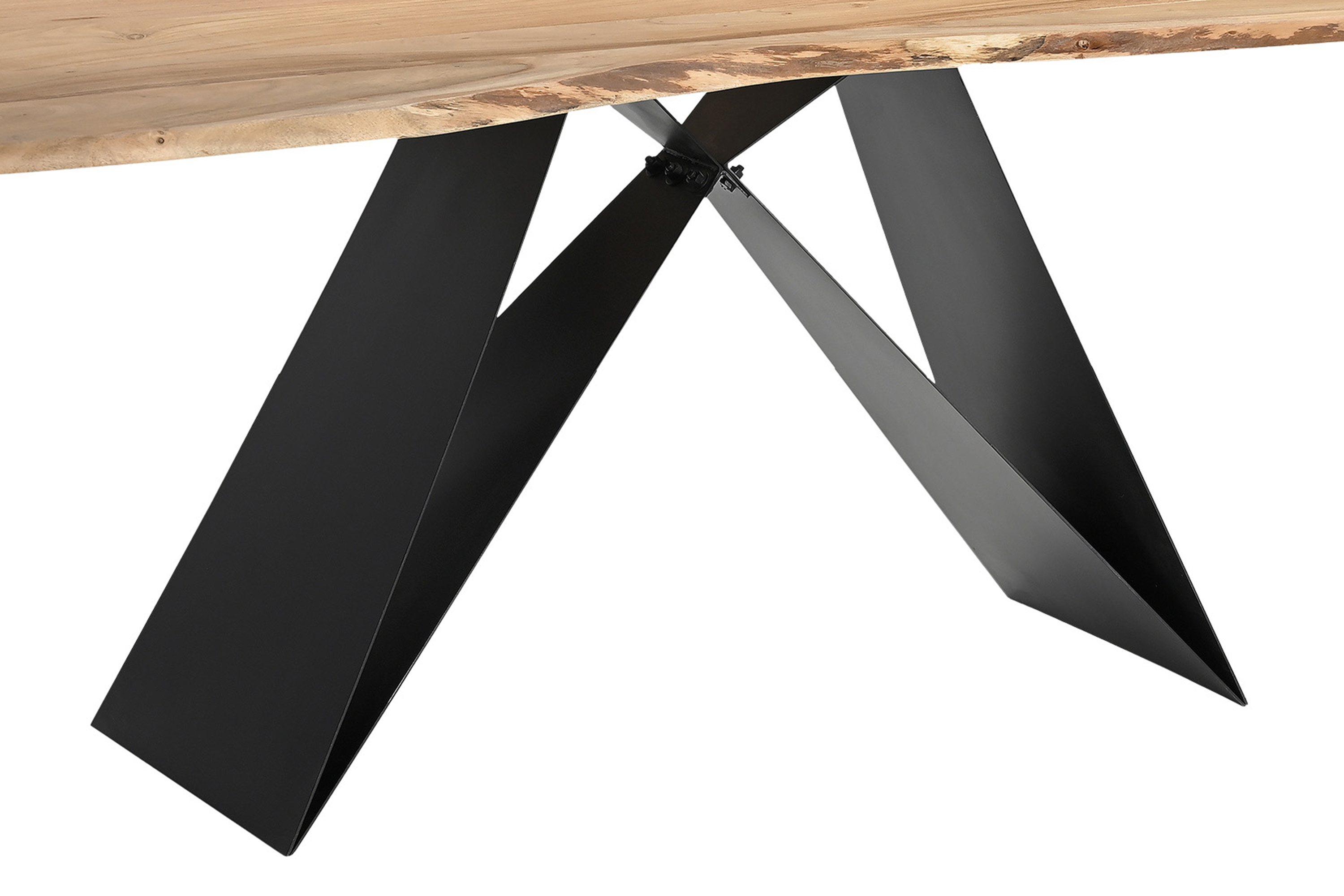Esstisch Baumkante Massiv Akazie naturfarben 140 x 80 schwarz Butterfly-Gestell MICK