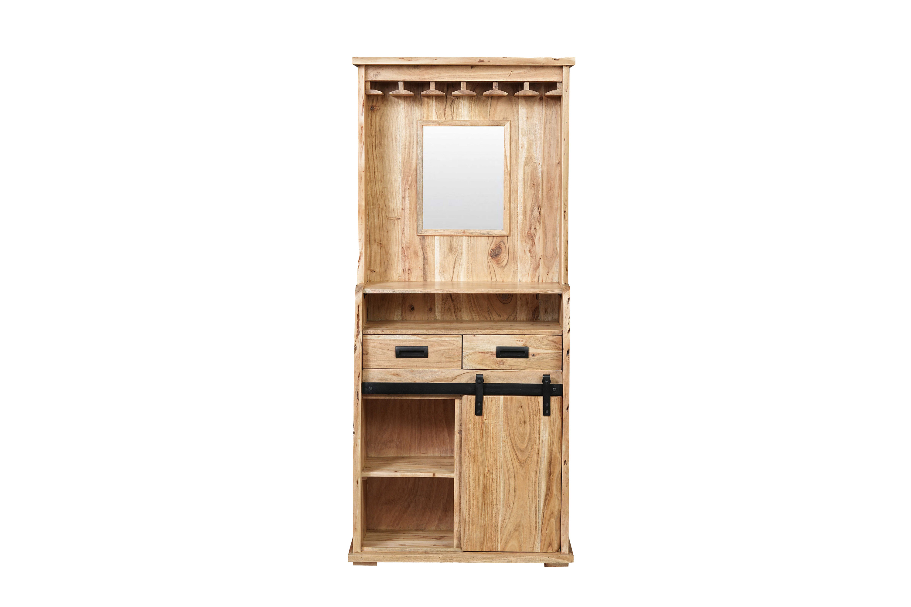 Weinschrank Baumkante 75 x 35 x 170 cm Akazienholz massiv naturfarben LIAN I