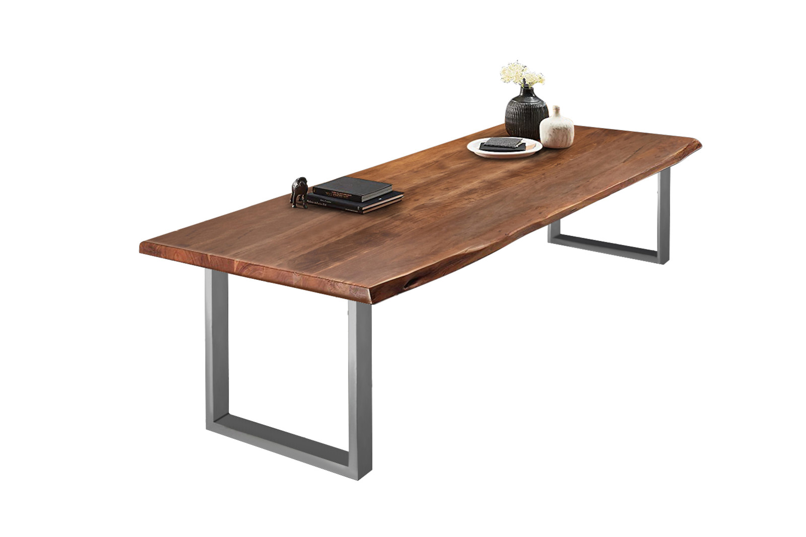  Esstisch Baumkante massiv Akazie nussbaumfarben 240 x 110 silber VALIN