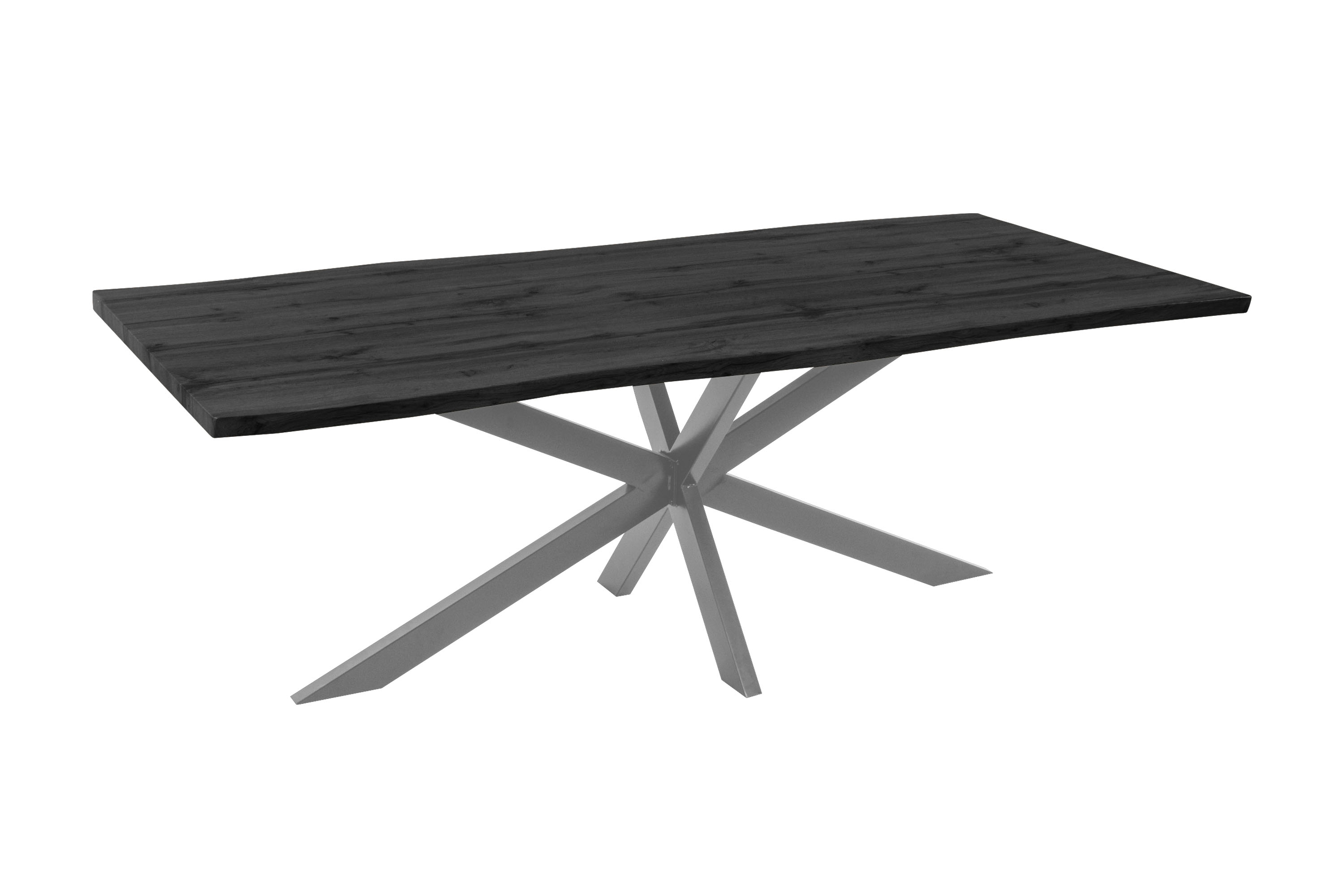 Esstisch Baumkante Holz-Optik Grau 220 x 100 Spider-Gestell silber JOSY