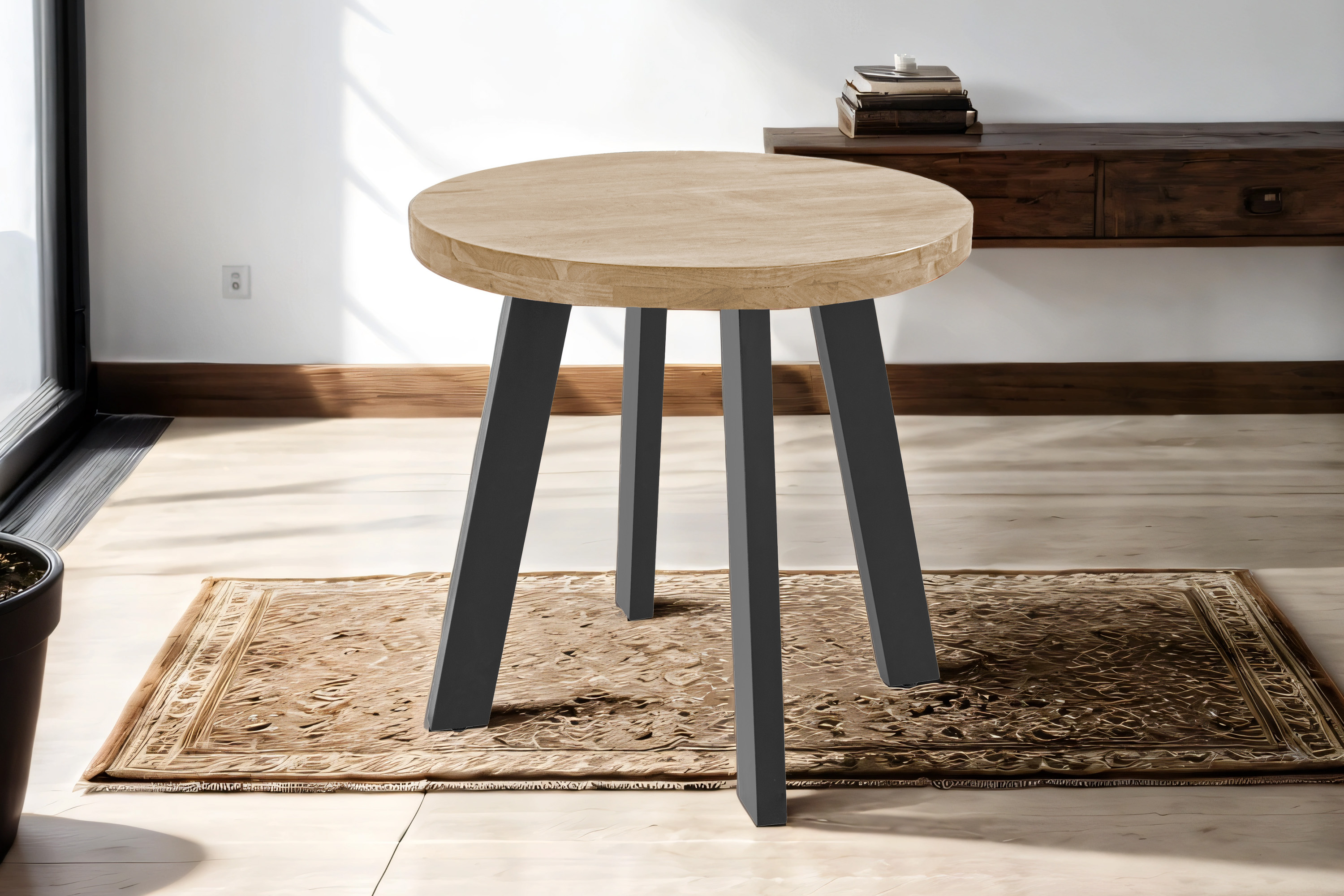 Esszimmertisch rund 90 cm Akazienholz naturfarben schwarz SOPHIA
