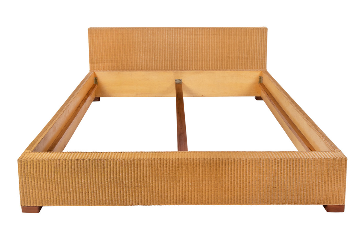 Loombett Korbbett Doppelbett Honigfarben aus Loom-Geflecht 200 x 200 cm TUNIS