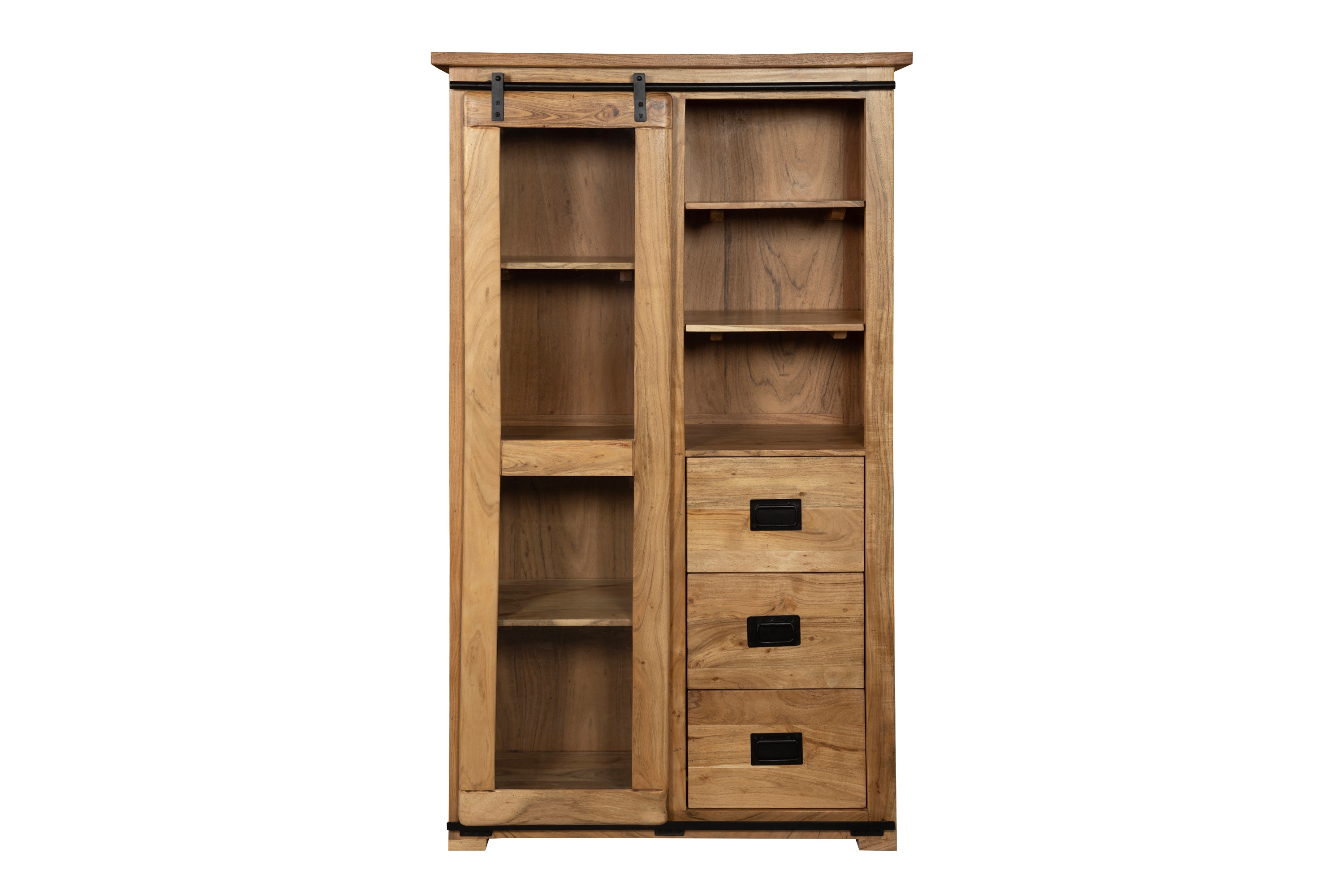 Highboard Vitrine 175 x 100 x 45 cm Akazienholz massiv naturfarben LIBRO