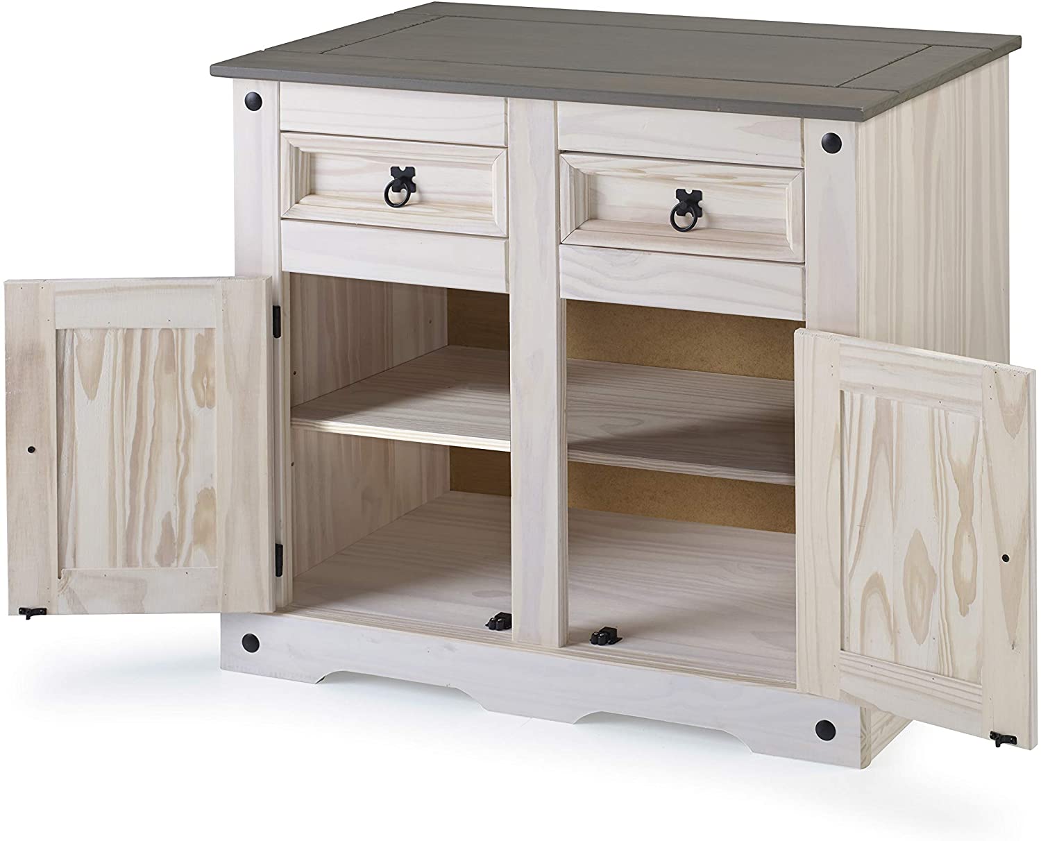  Sideboard Kommode 91,5 x 83,5 x 43 cm Pinienholz weiß grau lasiert MEXICO