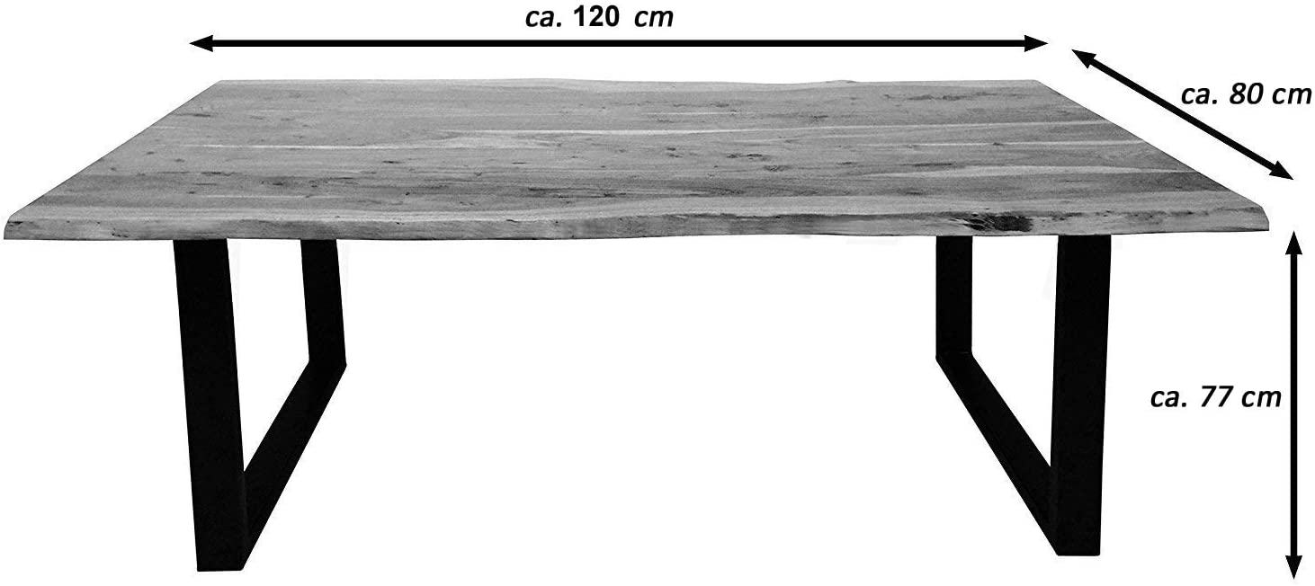 Essgruppe 120 cm Akazie naturfarben U-Gestell schwarz mit 2 Bänken QUINN