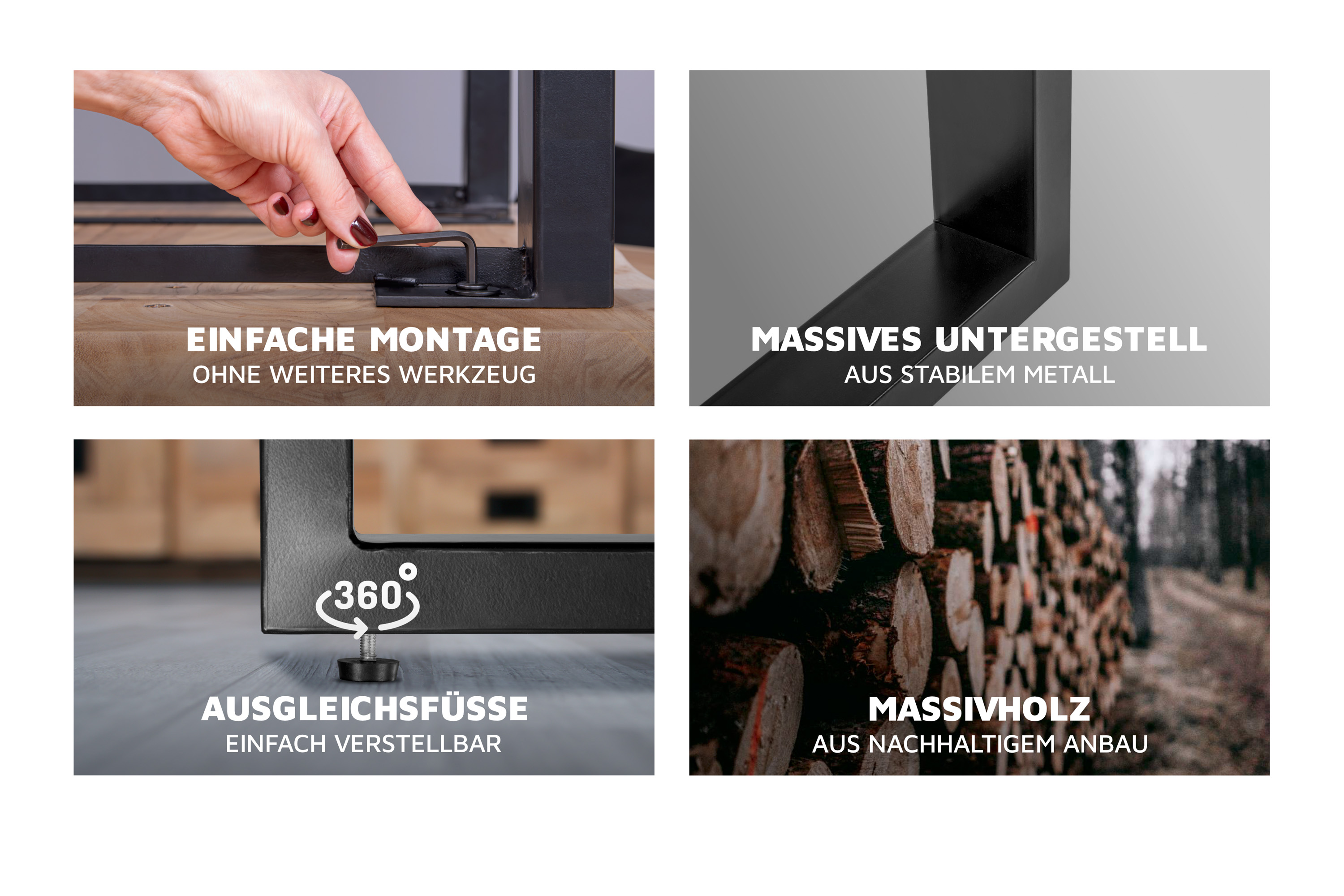  Esstisch Baumkante massiv Akazie nussbaumfarben 300 x 110 silber VALIN