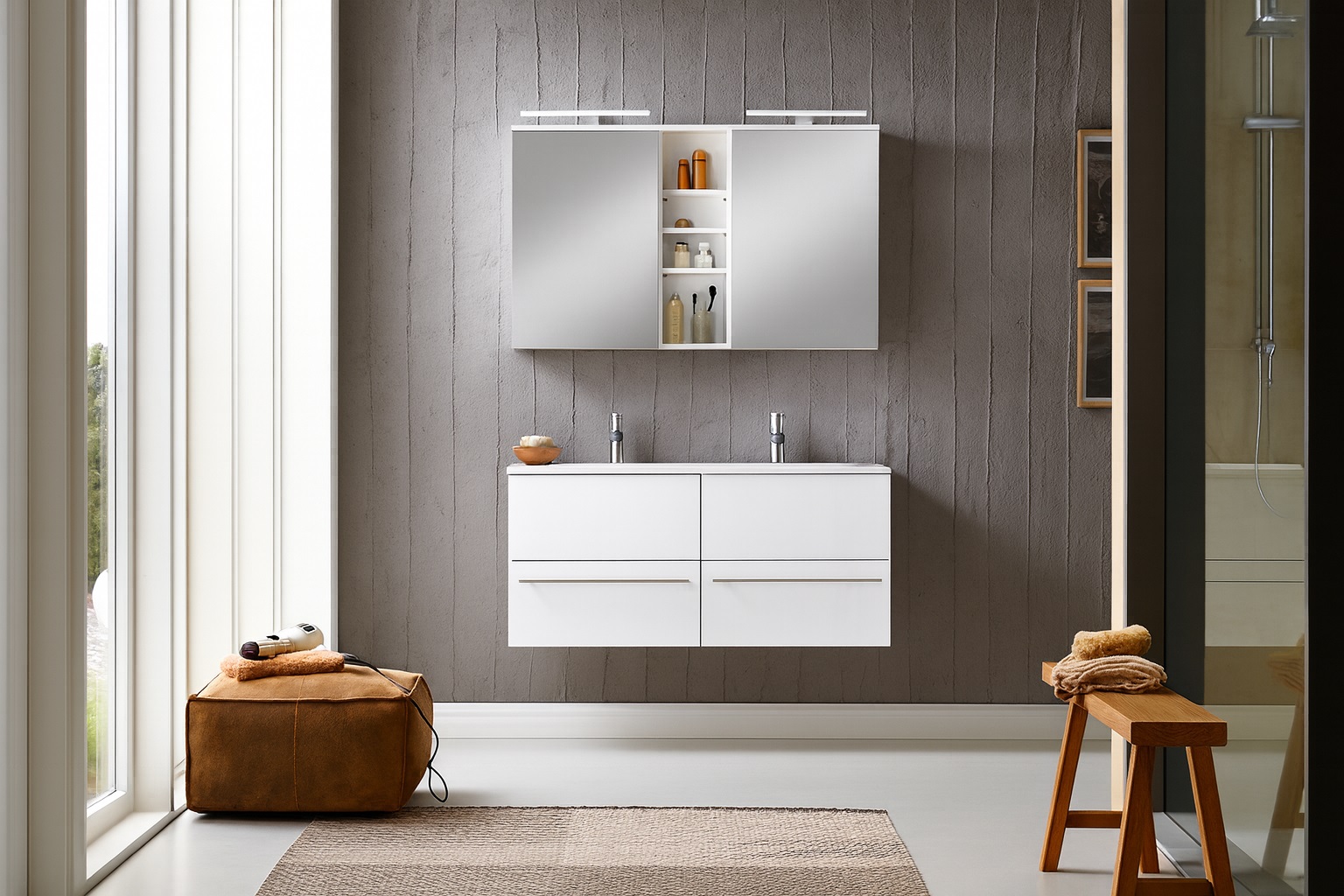Waschplatz Doppelwaschtisch 120 cm Hochglanz weiss VILLA
