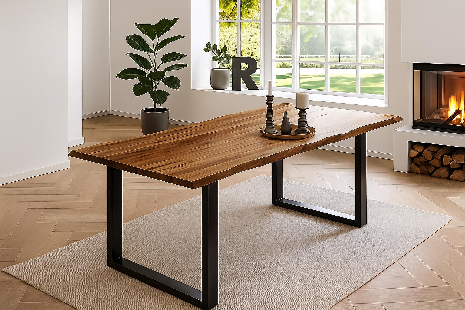 Esstisch Baumkante massiv Akazie natur 240 x 100 schwarz NIAH