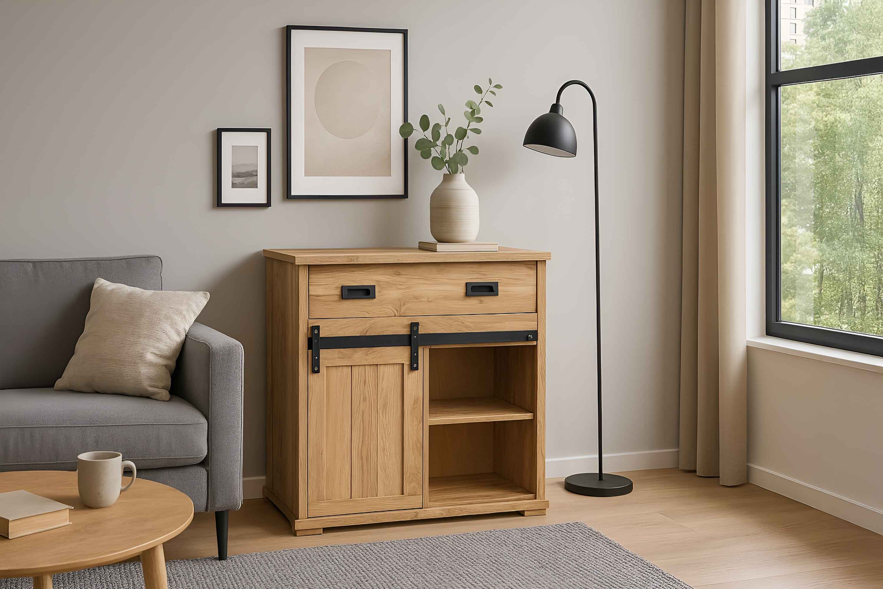 Sideboard 75 x 35 x 85 cm Akazienholz massiv naturfarben ohne Baumkante LIAN 6